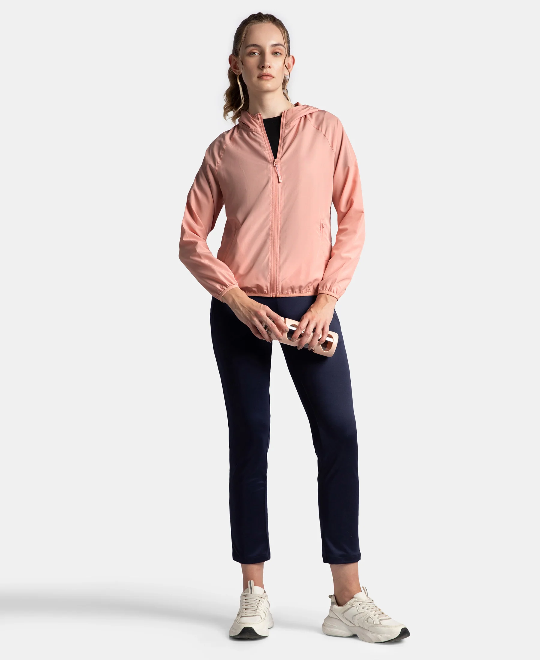 Microfiber Fabric Relaxed Fit Raglan Styled Water Resistant Hoodie Jacket - Mellow Rose - Image 6
