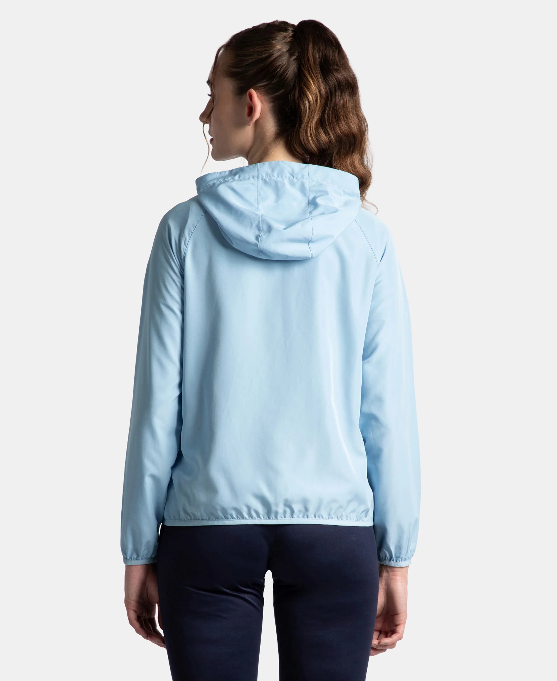 Microfiber Fabric Relaxed Fit Raglan Styled Water Resistant Hoodie Jacket - Powder Blue - Image 3