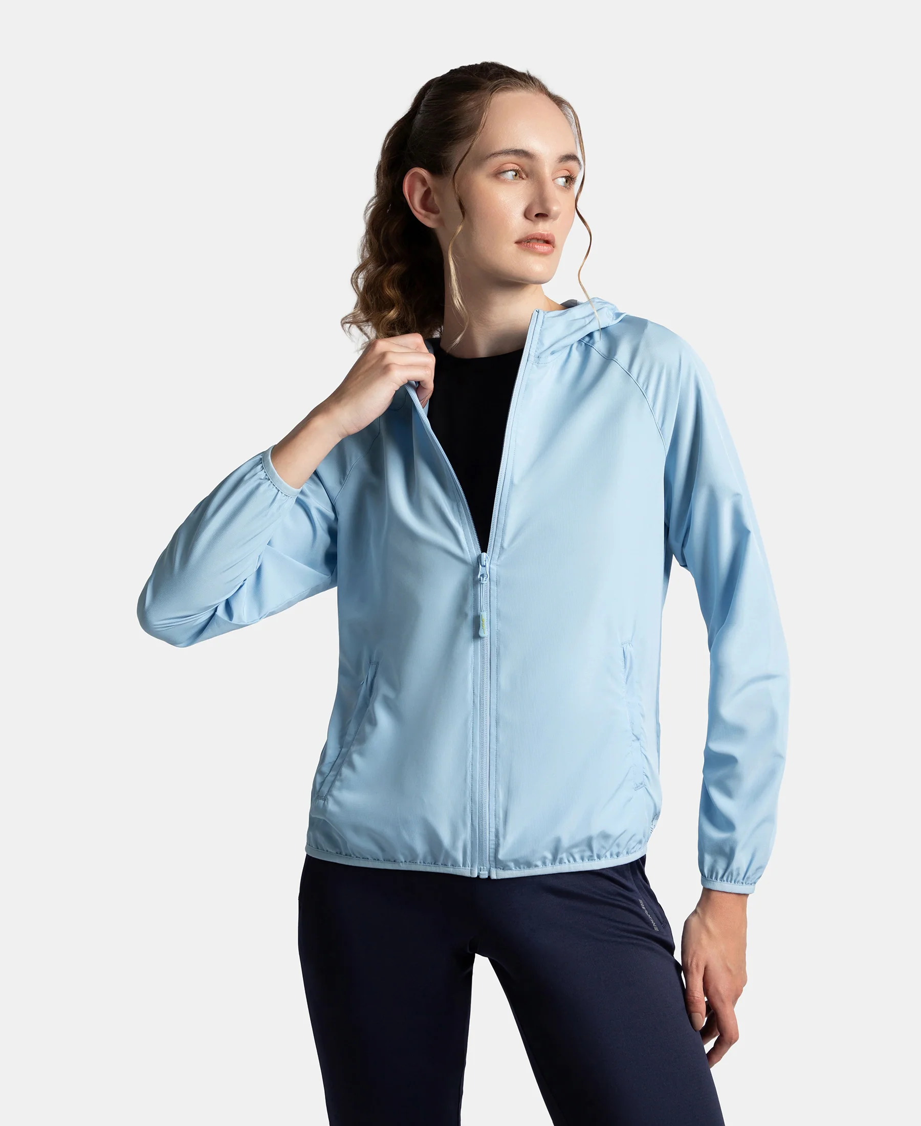 Microfiber Fabric Relaxed Fit Raglan Styled Water Resistant Hoodie Jacket - Powder Blue - Image 5