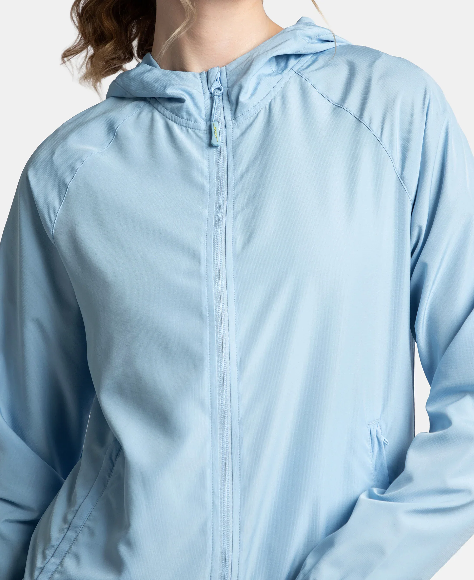 Microfiber Fabric Relaxed Fit Raglan Styled Water Resistant Hoodie Jacket - Powder Blue - Image 7