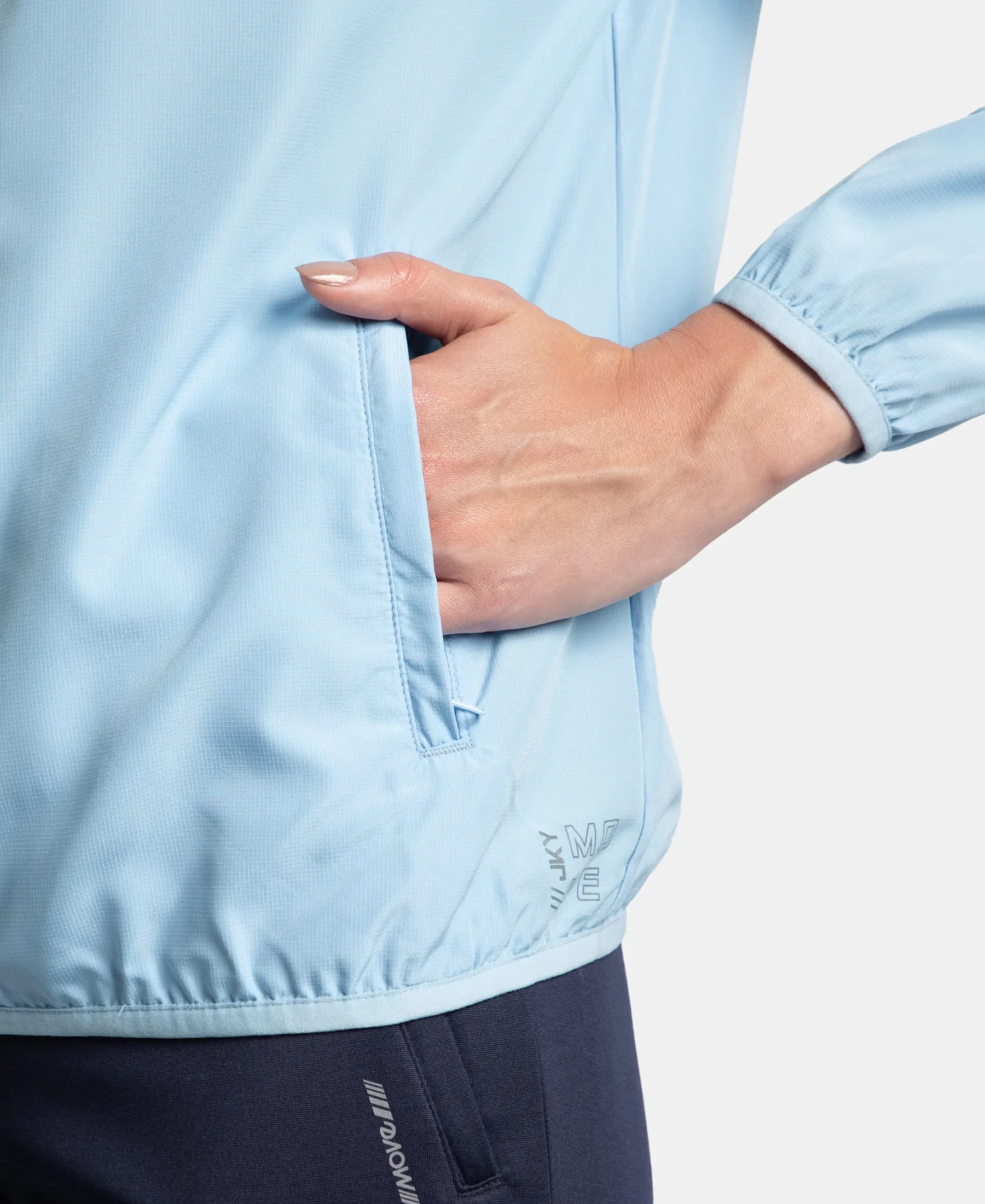 Microfiber Fabric Relaxed Fit Raglan Styled Water Resistant Hoodie Jacket - Powder Blue - Image 9