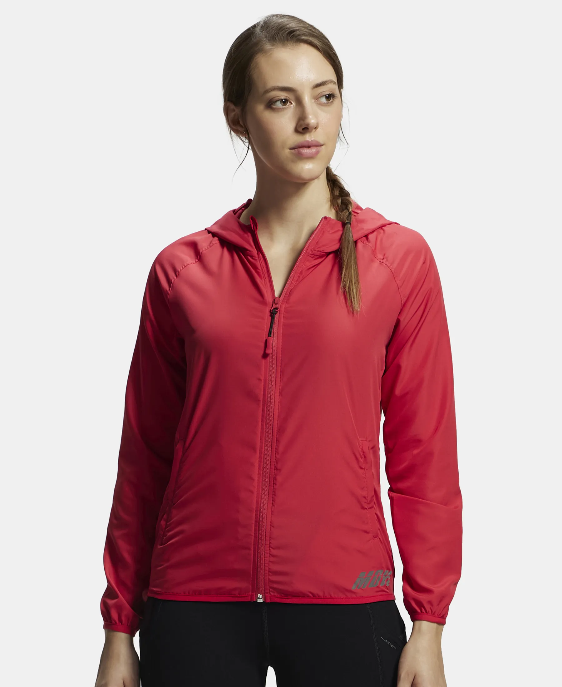 Microfiber Fabric Relaxed Fit Raglan Styled Water Resistant Hoodie Jacket - Virtual Pink