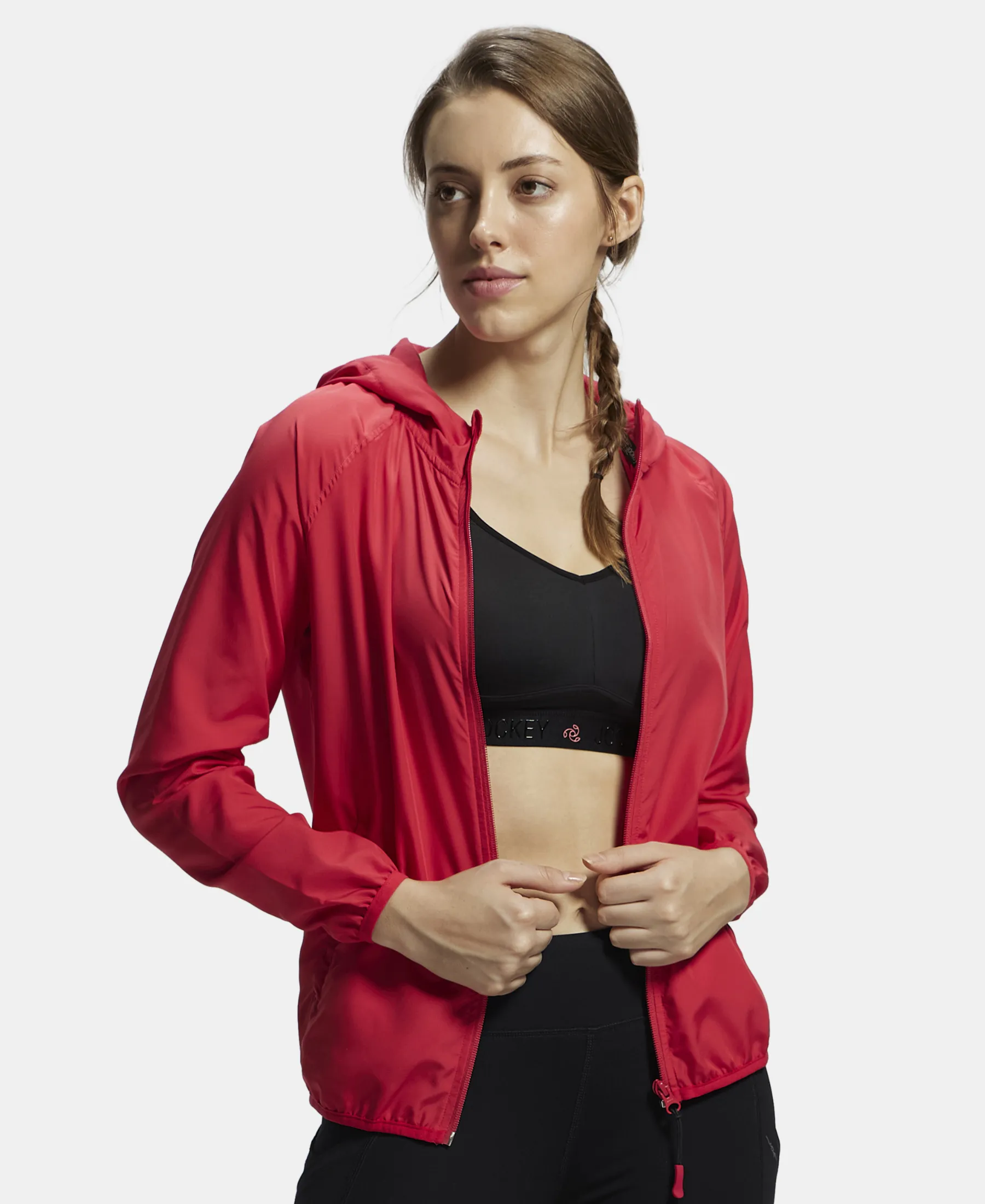 Microfiber Fabric Relaxed Fit Raglan Styled Water Resistant Hoodie Jacket - Virtual Pink - Image 2