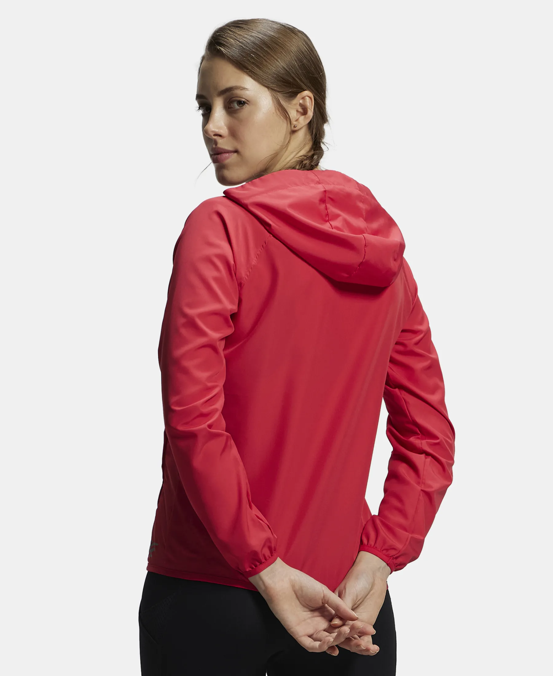Microfiber Fabric Relaxed Fit Raglan Styled Water Resistant Hoodie Jacket - Virtual Pink - Image 3
