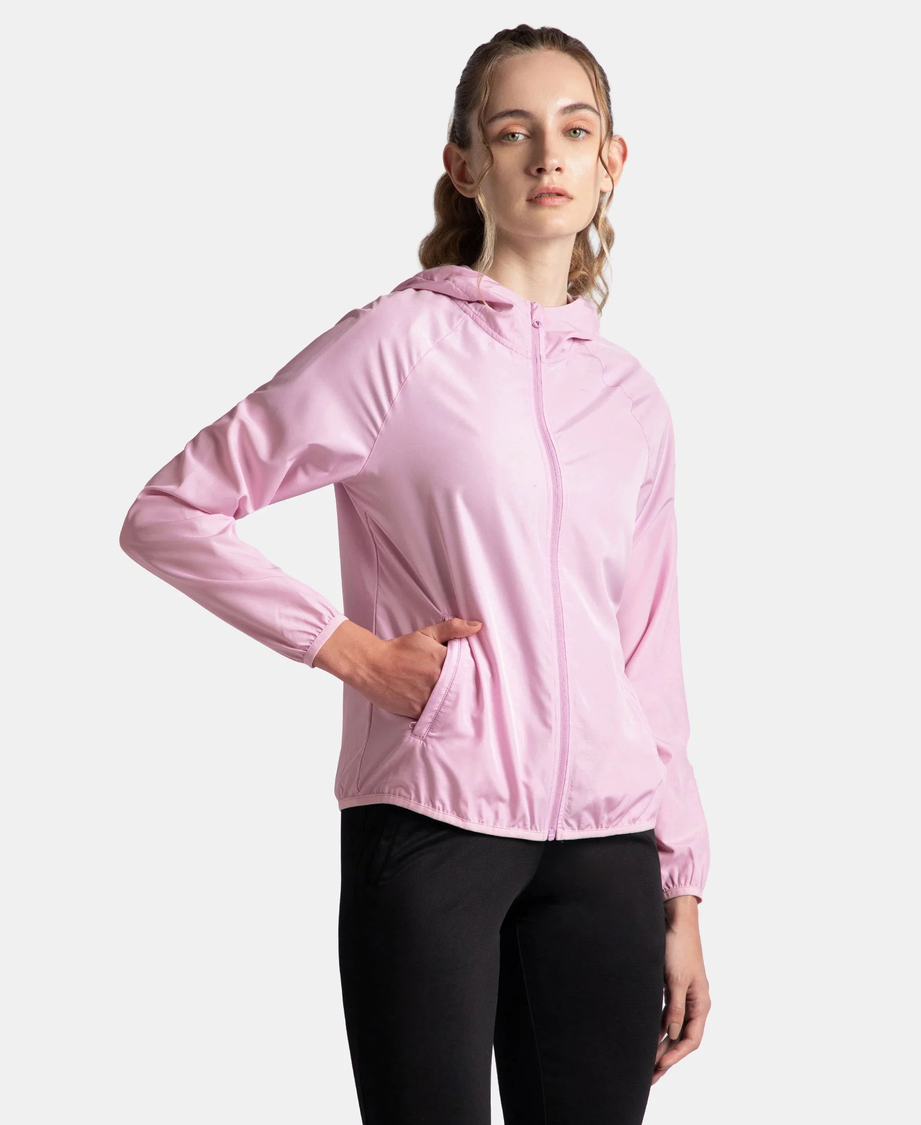 Microfiber Fabric Relaxed Fit Raglan Styled Water Resistant Hoodie Jacket - Winsome Orchid - Image 2