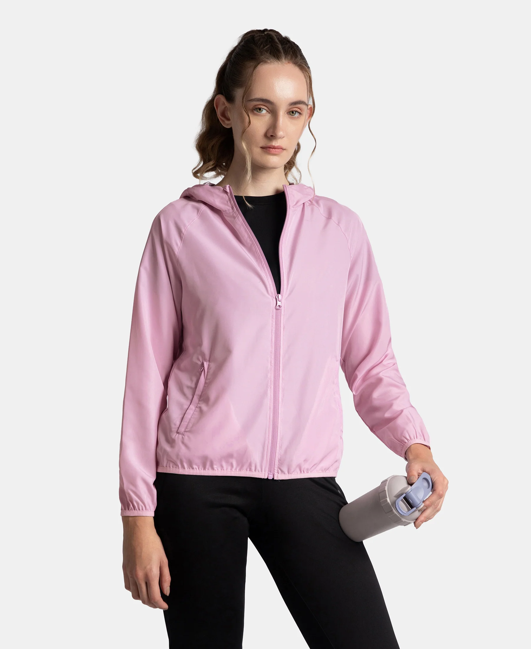 Microfiber Fabric Relaxed Fit Raglan Styled Water Resistant Hoodie Jacket - Winsome Orchid - Image 5