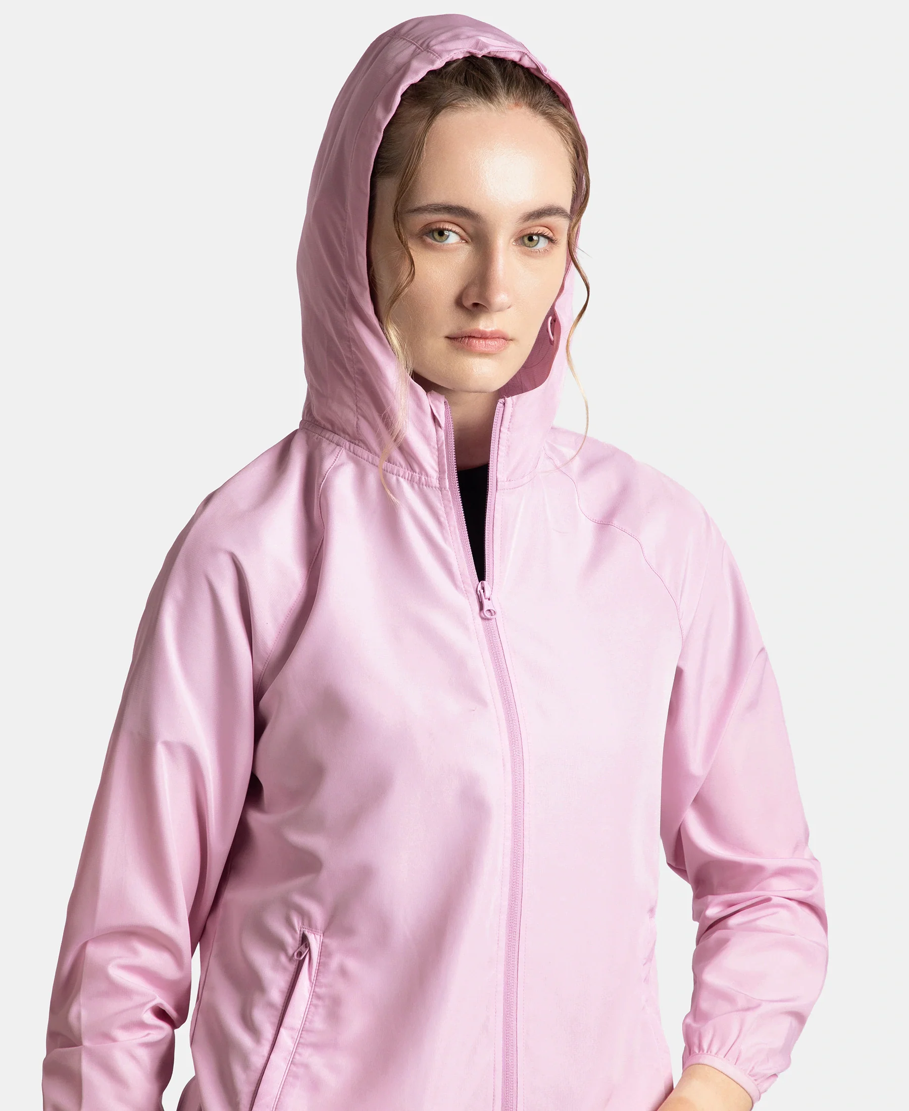 Microfiber Fabric Relaxed Fit Raglan Styled Water Resistant Hoodie Jacket - Winsome Orchid - Image 8