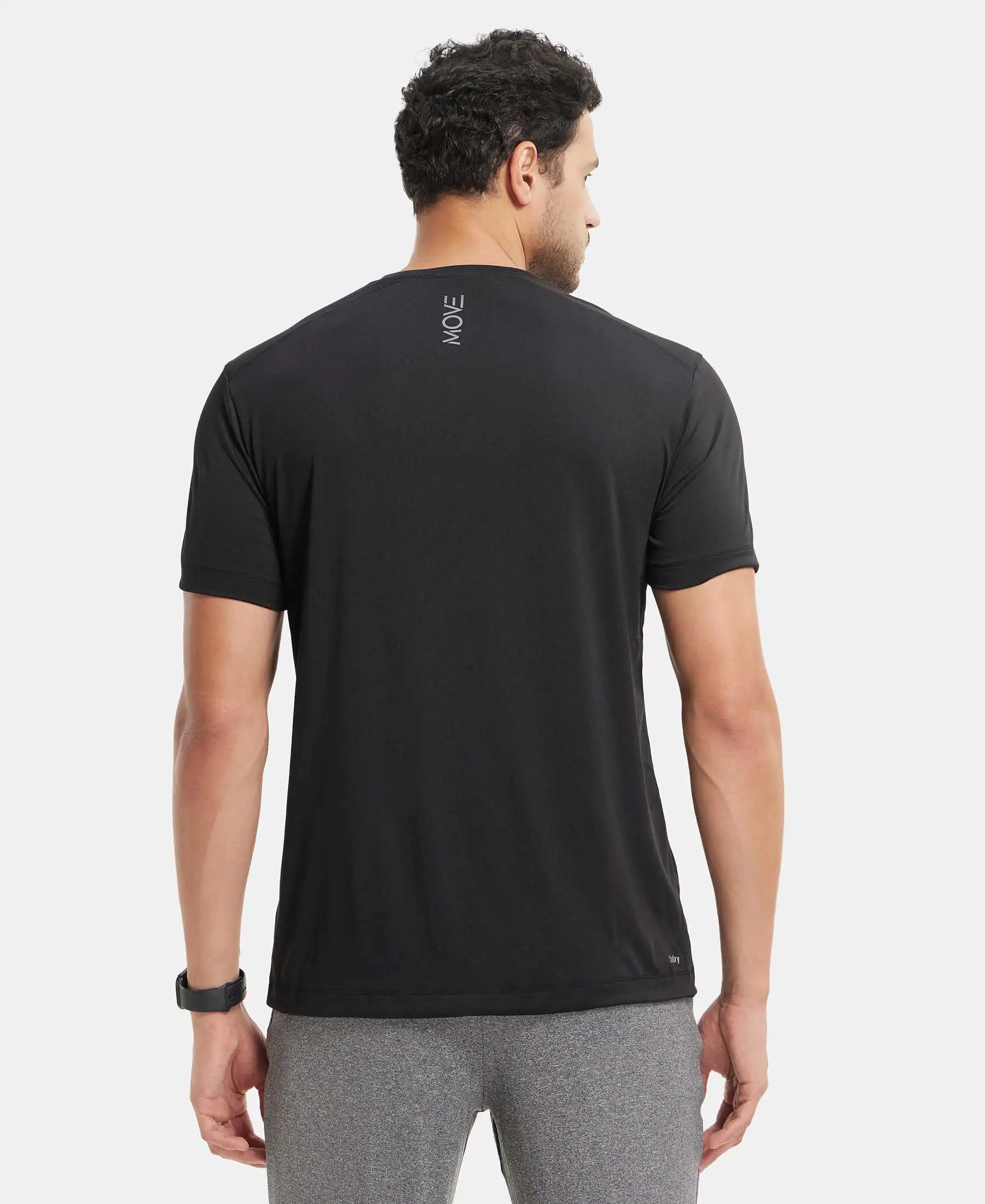 Microfiber Fabric Round Neck Half Sleeve T-Shirt with Breathable Mesh - Black - Image 3