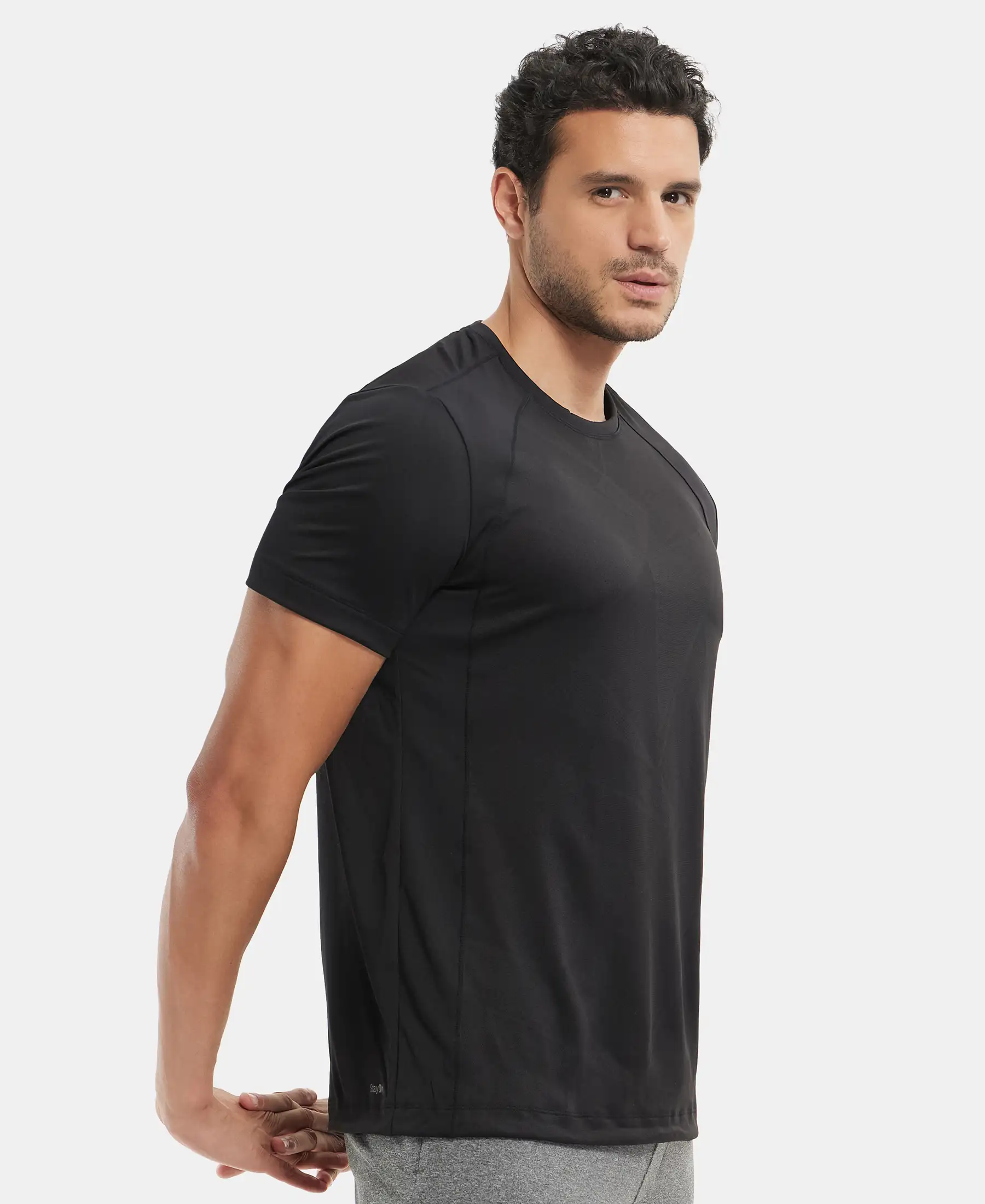 Microfiber Fabric Round Neck Half Sleeve T-Shirt with Breathable Mesh - Black - Image 5
