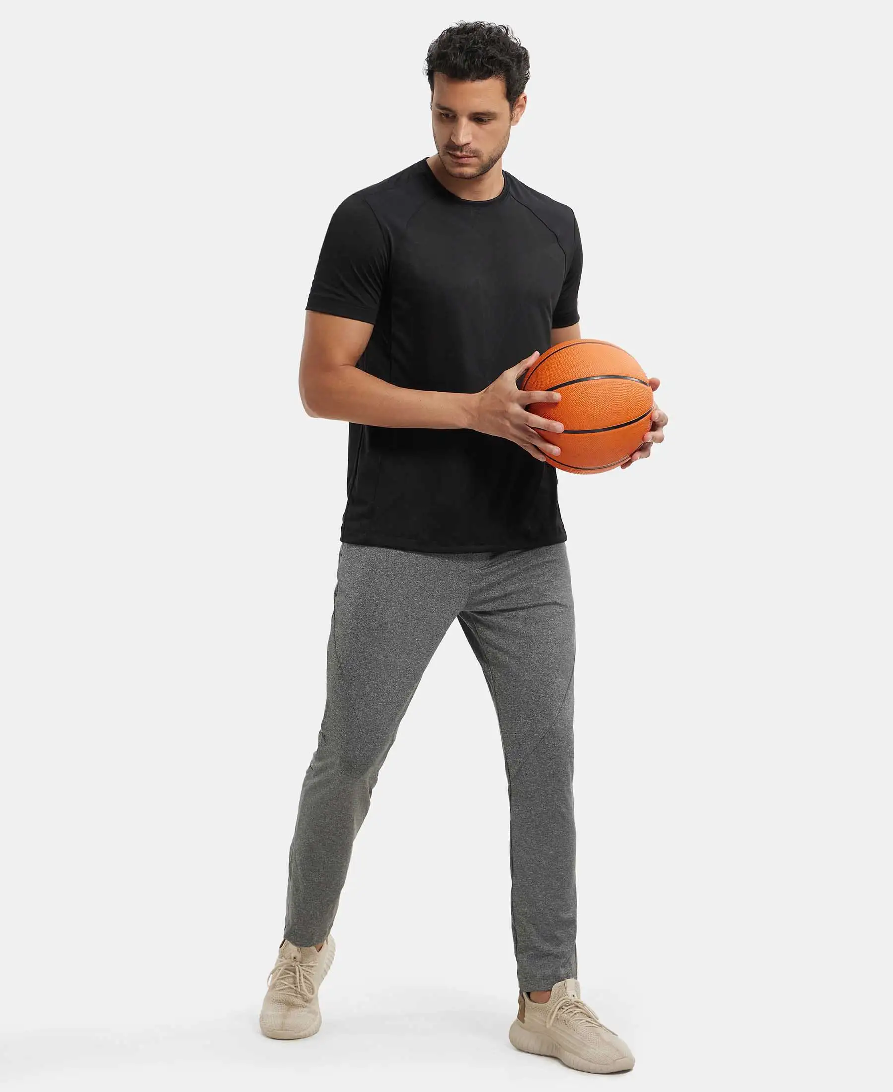 Microfiber Fabric Round Neck Half Sleeve T-Shirt with Breathable Mesh - Black - Image 6