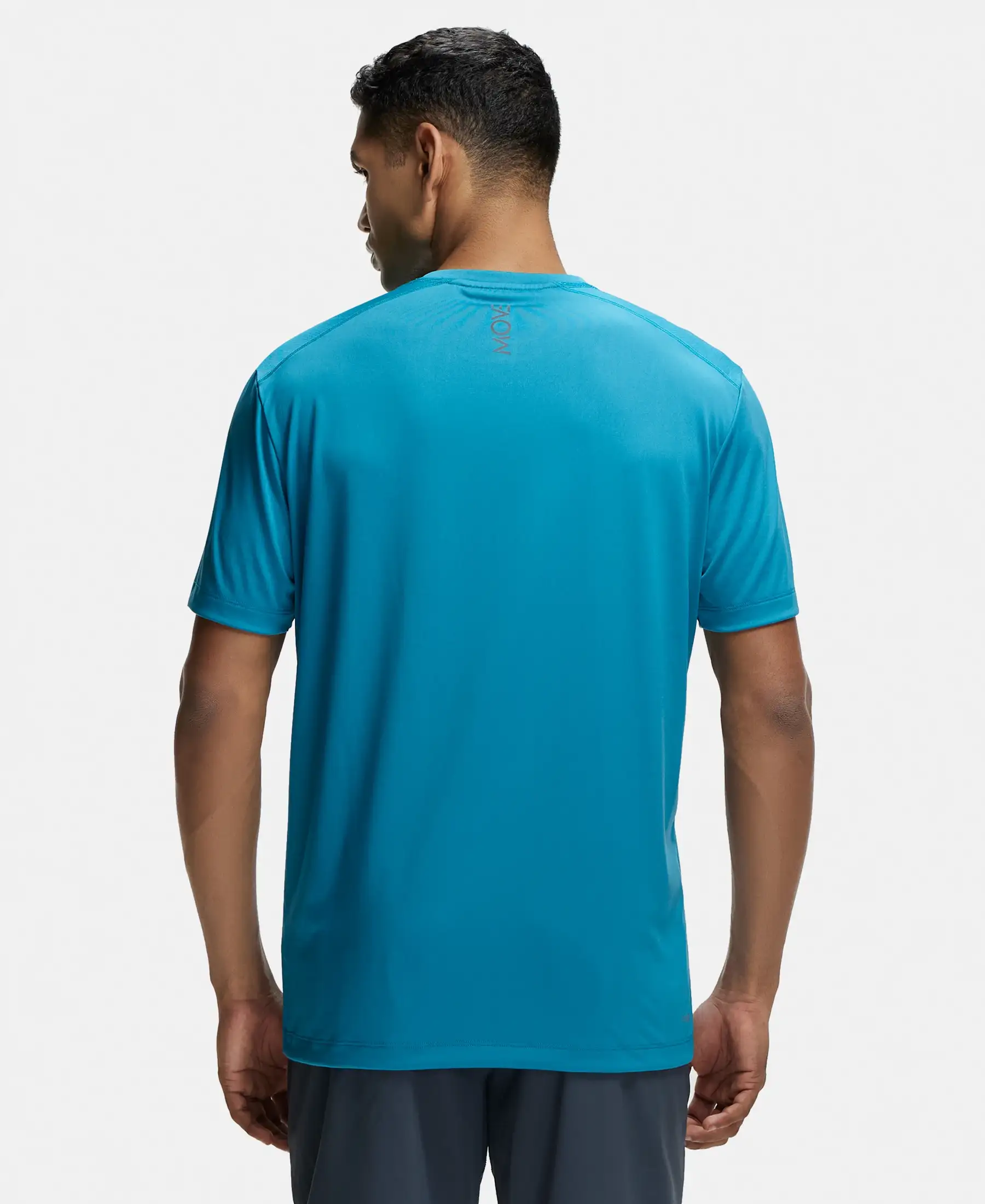 Microfiber Fabric Round Neck Half Sleeve T-Shirt with Breathable Mesh - Caribbean Sea - Image 3