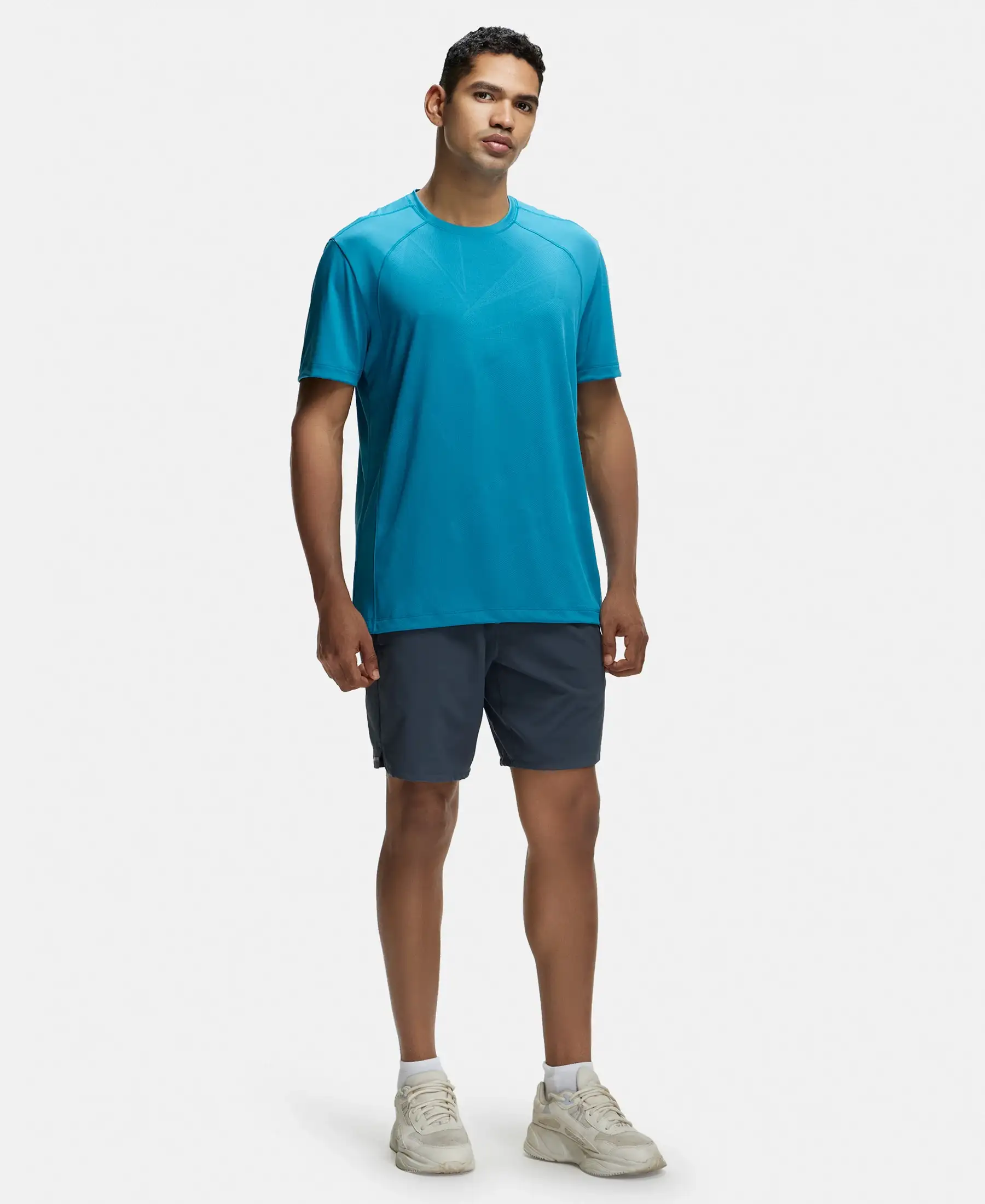 Microfiber Fabric Round Neck Half Sleeve T-Shirt with Breathable Mesh - Caribbean Sea - Image 4
