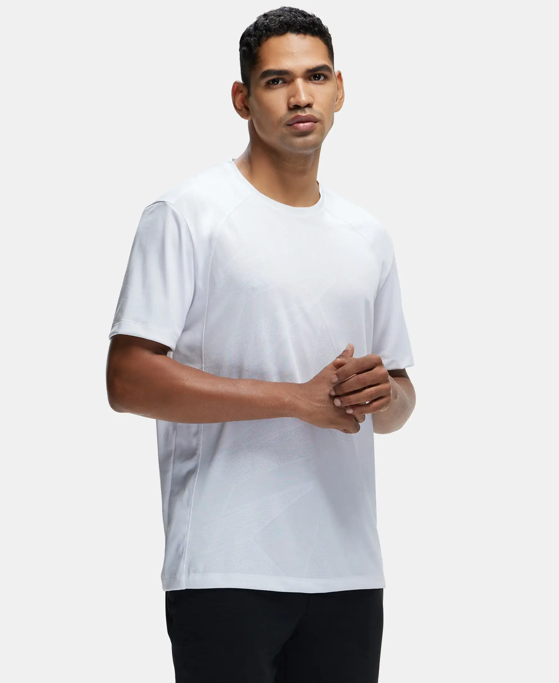 Microfiber Fabric Round Neck Half Sleeve T-Shirt with Breathable Mesh - White - Image 2