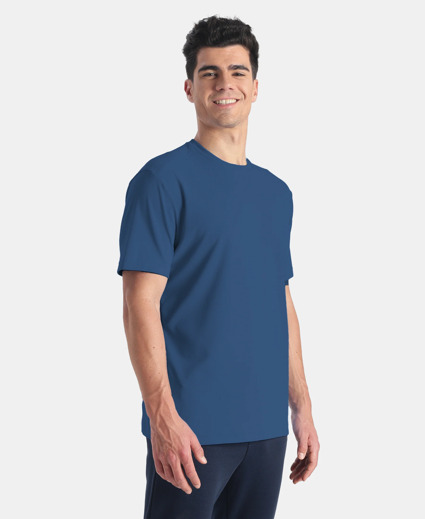 Microfiber Fabric Round Neck Half Sleeve T-Shirt with StayFresh Treatment - Insignia Blue - Image 2