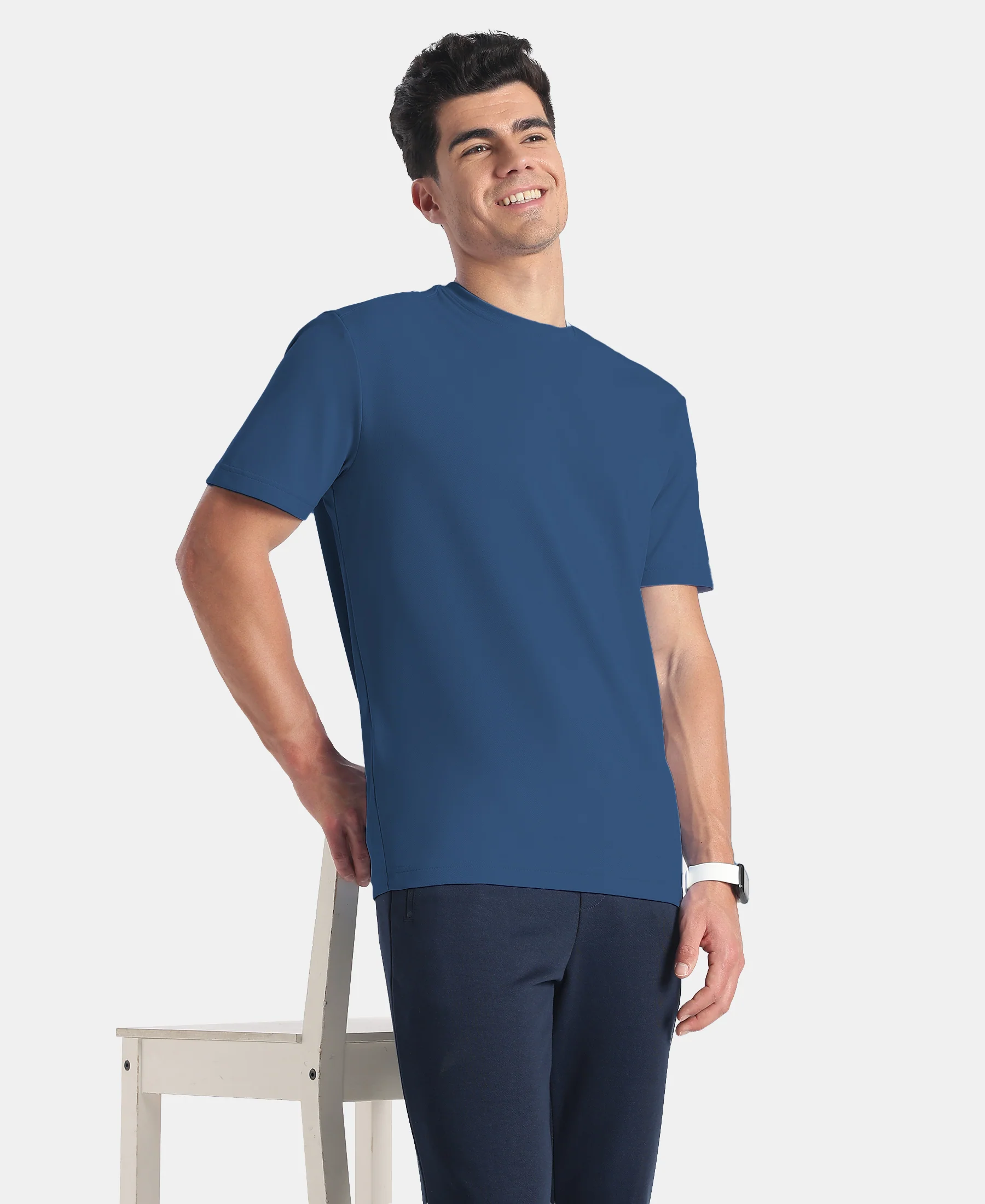 Microfiber Fabric Round Neck Half Sleeve T-Shirt with StayFresh Treatment - Insignia Blue - Image 5