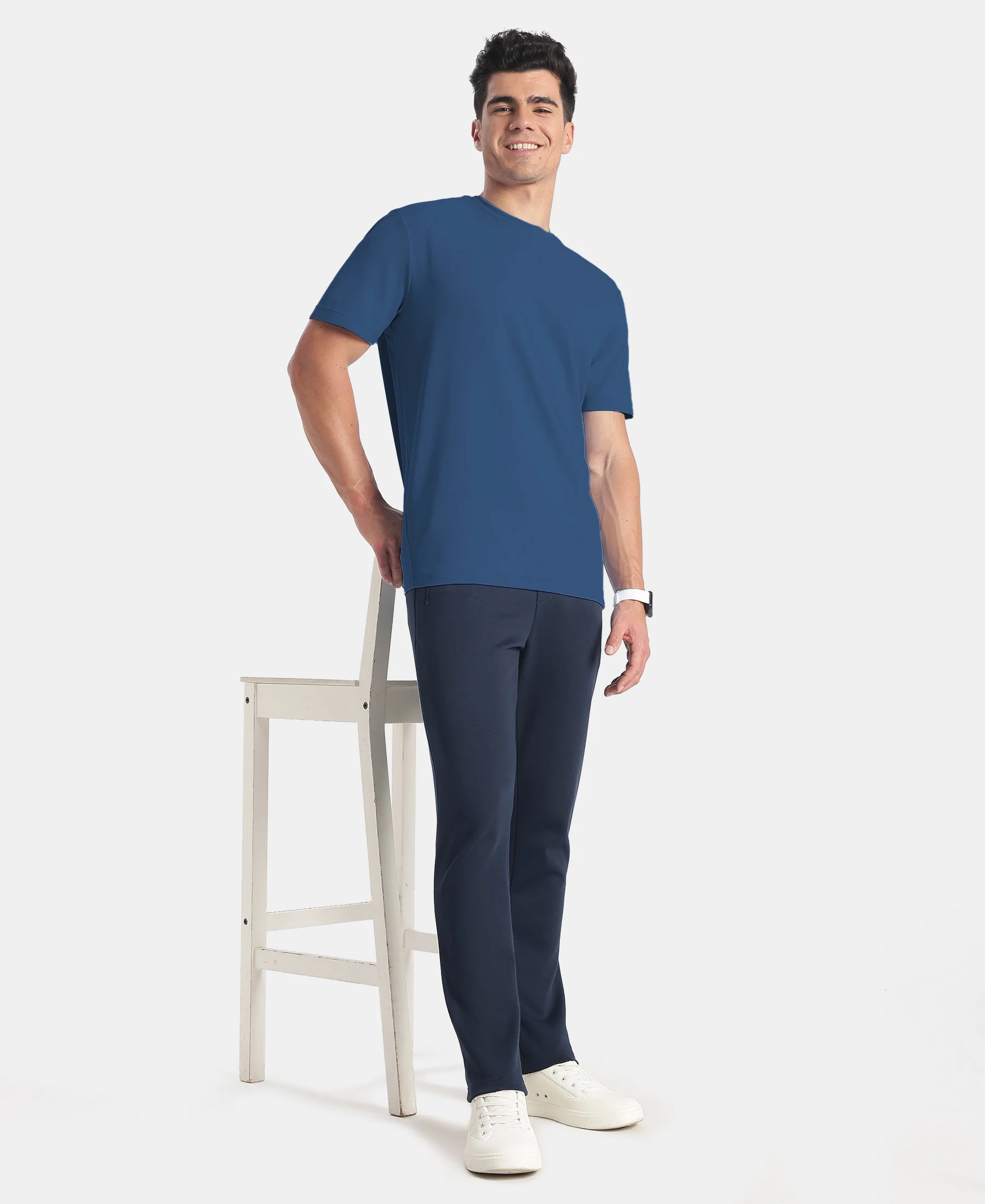 Microfiber Fabric Round Neck Half Sleeve T-Shirt with StayFresh Treatment - Insignia Blue - Image 6