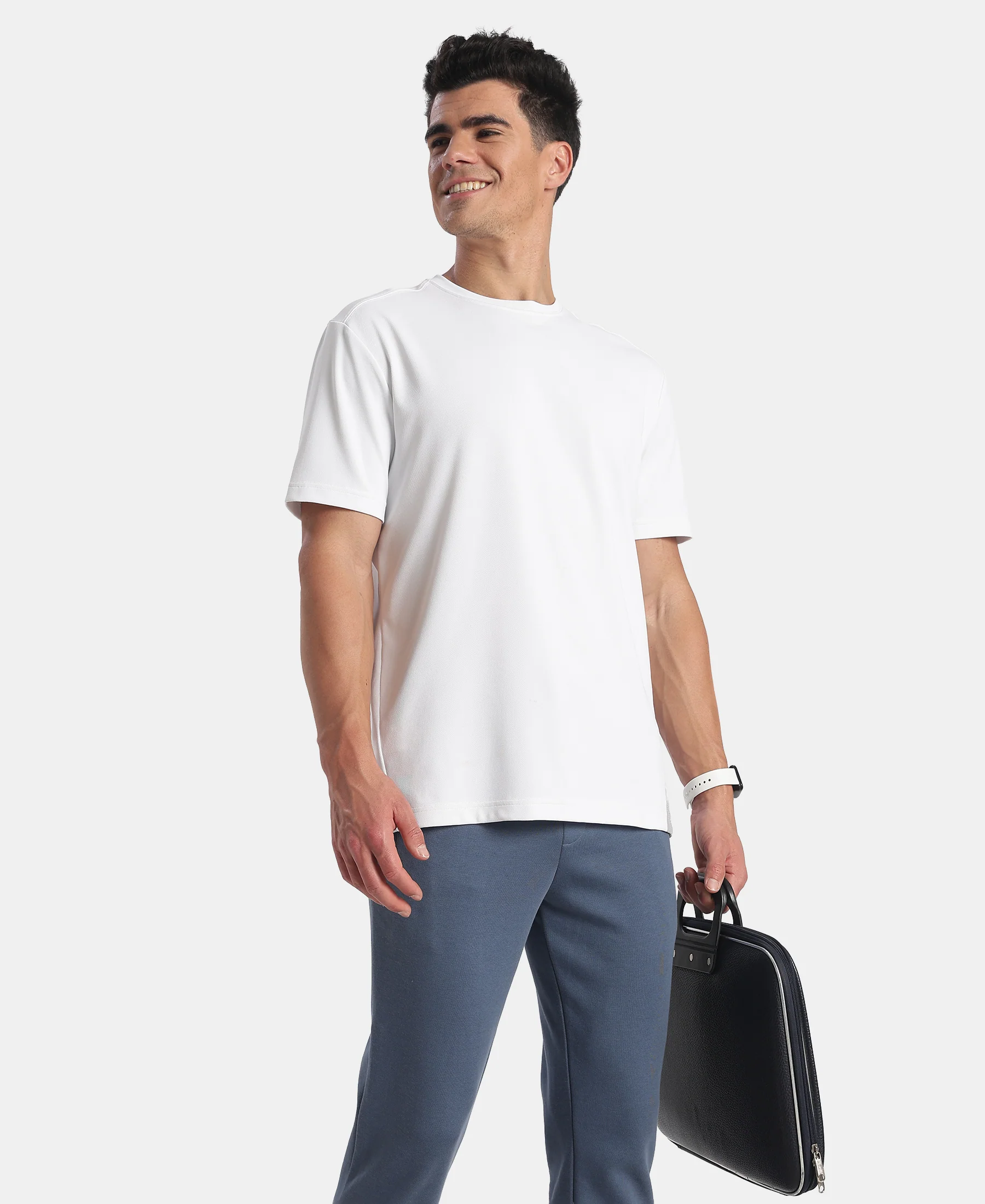 Microfiber Fabric Round Neck Half Sleeve T-Shirt with StayFresh Treatment - White - Image 5