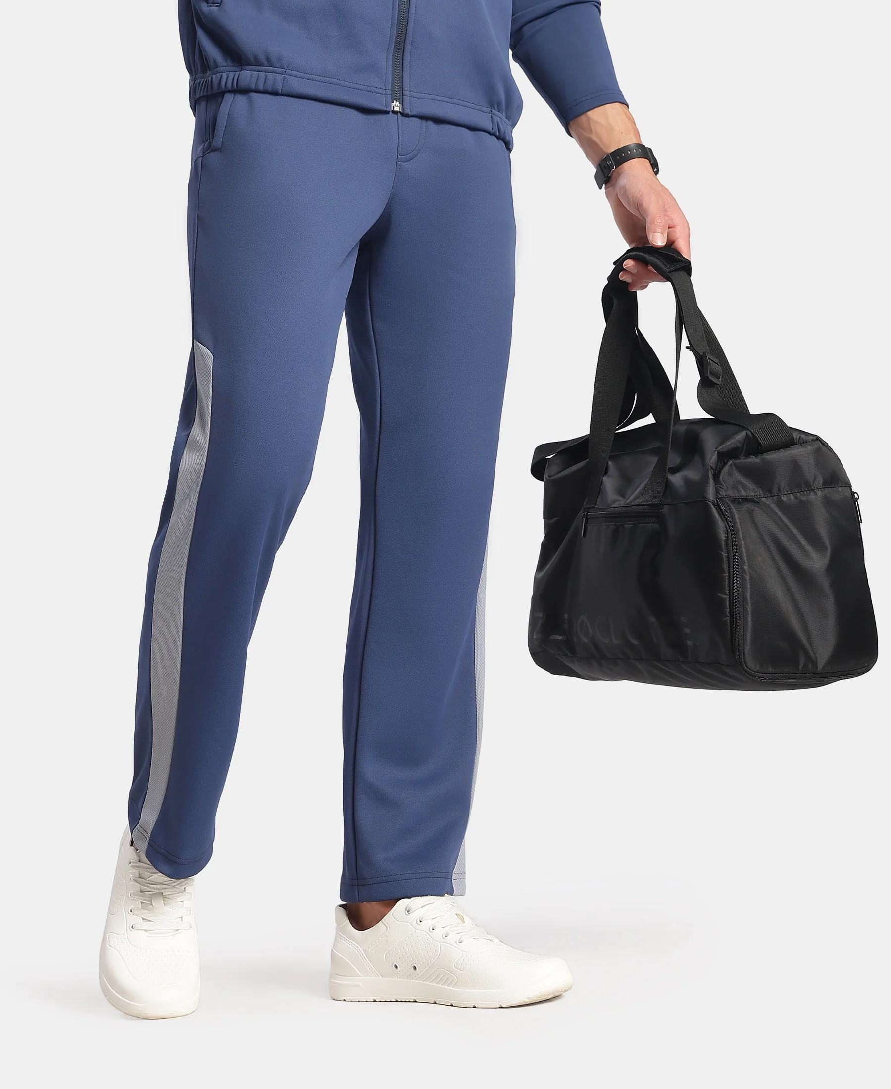 Microfiber Fabric Slimfit Trackpant with Zipper Pockets and StayFresh Treatment - Navy & Grey - Image 5