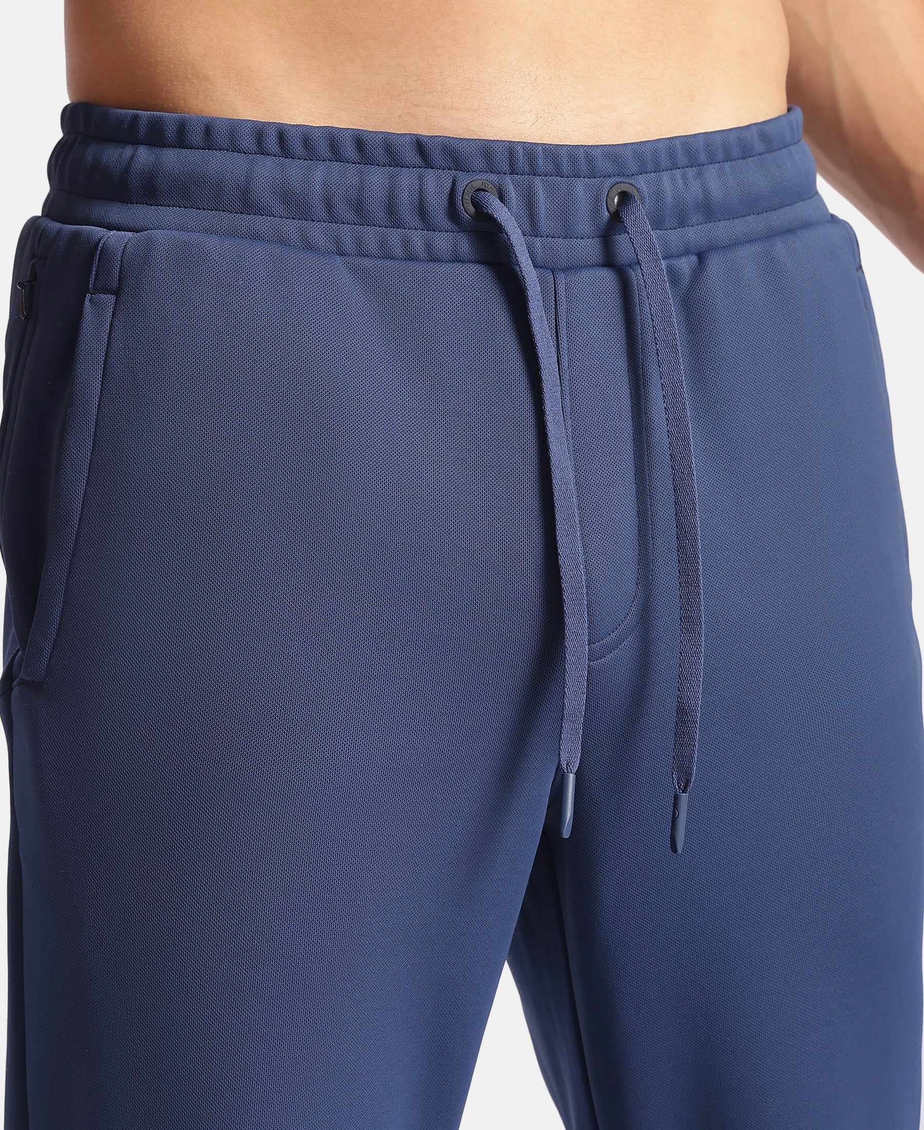 Microfiber Fabric Slimfit Trackpant with Zipper Pockets and StayFresh Treatment - Navy & Grey - Image 9