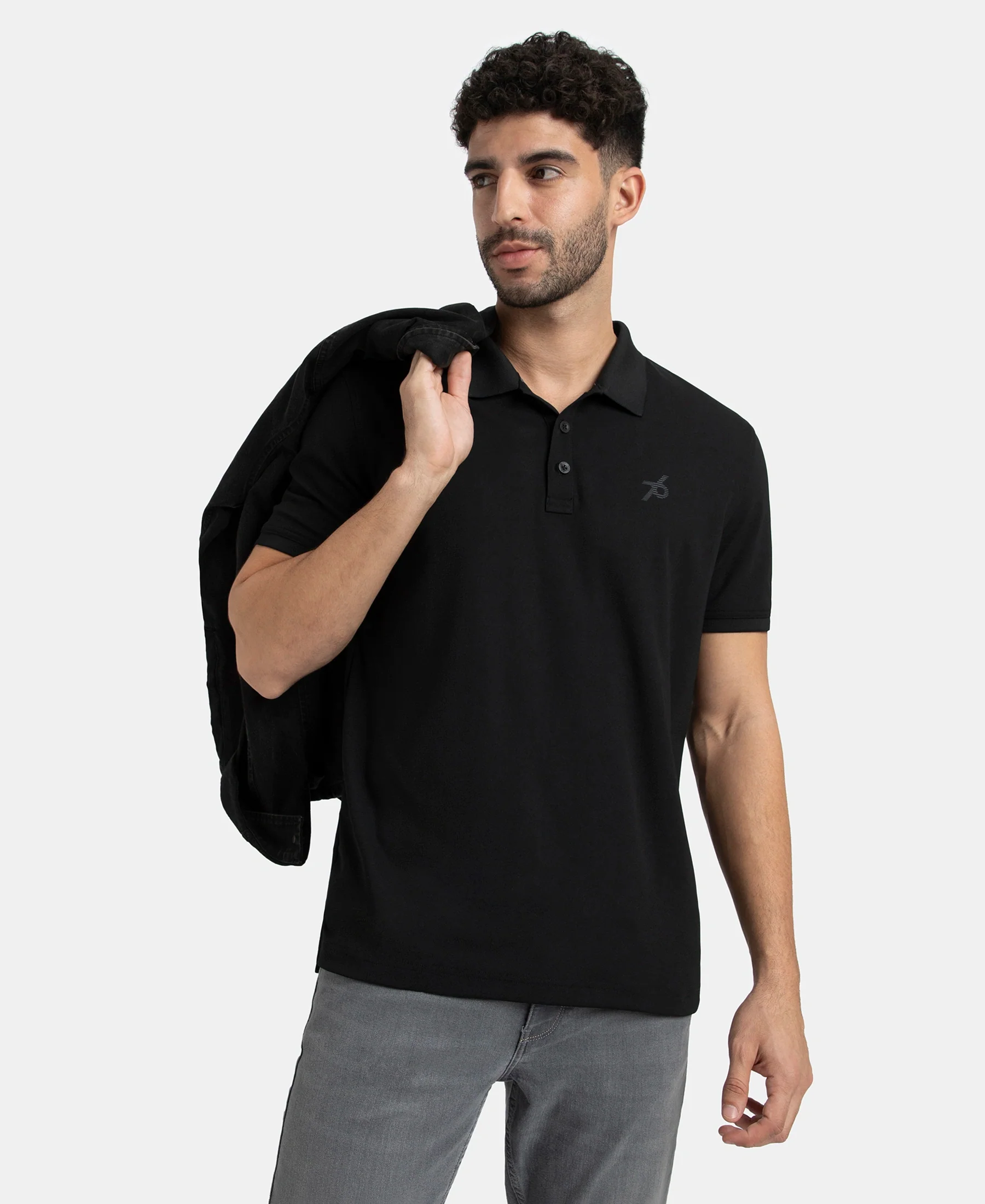 Microfiber Fabric Solid Half Sleeve Polo T-Shirt with StayDry & StayFresh Technology - Black - Image 5
