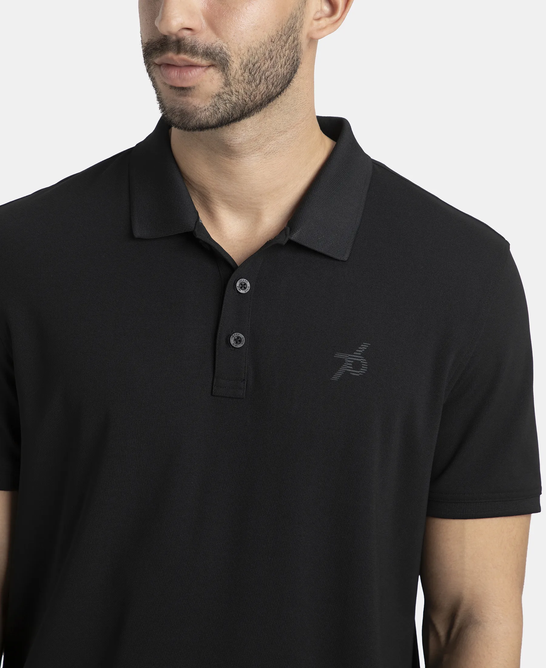 Microfiber Fabric Solid Half Sleeve Polo T-Shirt with StayDry & StayFresh Technology - Black - Image 6