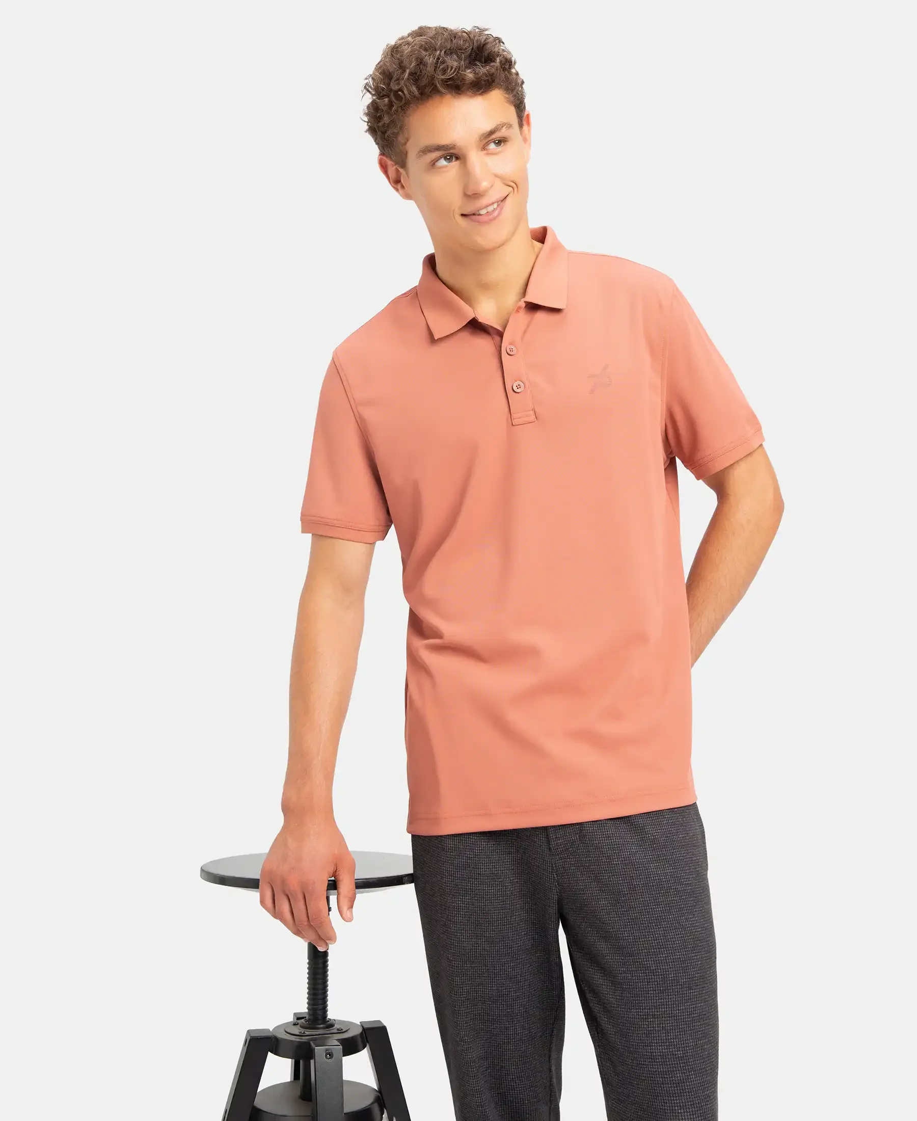 Microfiber Fabric Solid Half Sleeve Polo T-Shirt with StayDry & StayFresh Technology - Copper - Image 5