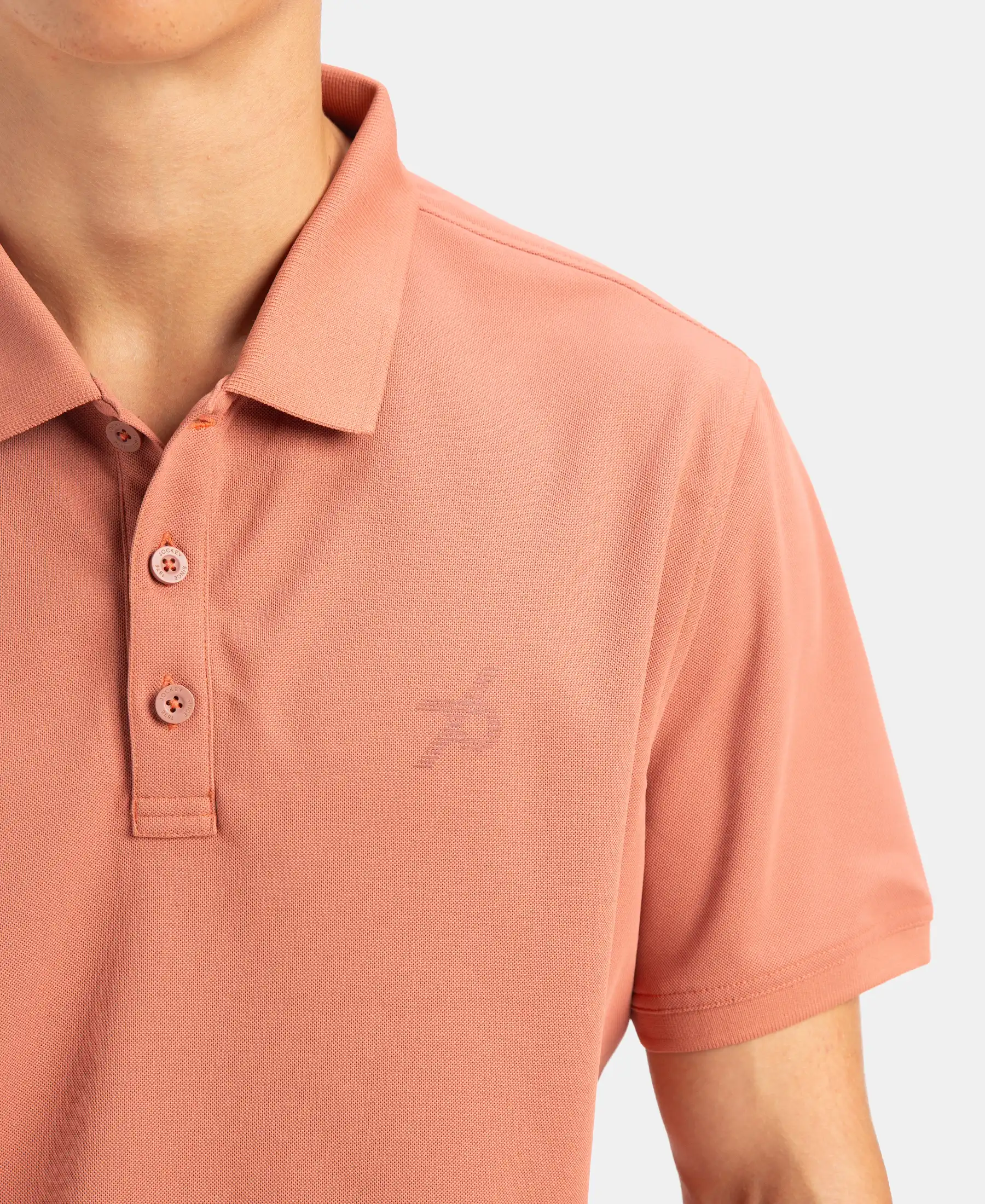 Microfiber Fabric Solid Half Sleeve Polo T-Shirt with StayDry & StayFresh Technology - Copper - Image 7