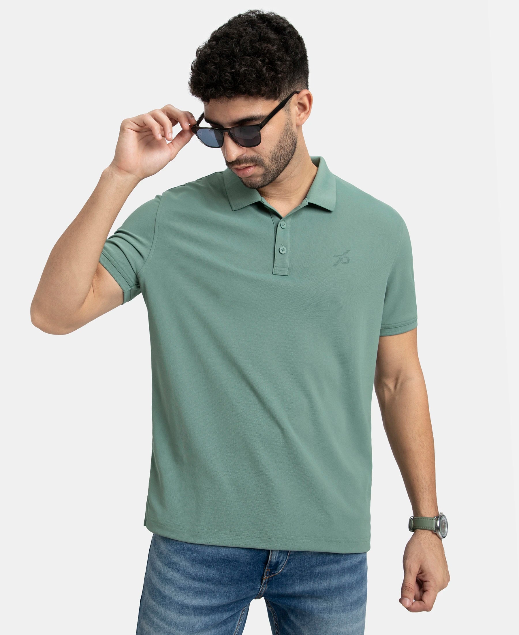 Microfiber Fabric Solid Half Sleeve Polo T-Shirt with StayDry & StayFresh Technology - Green - Image 5