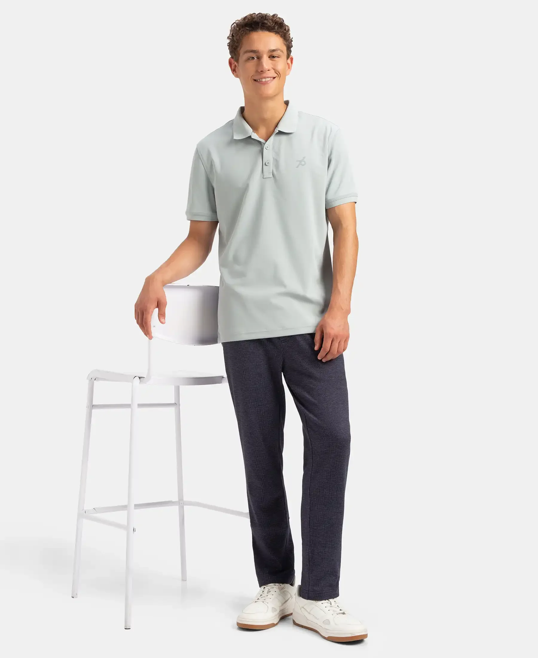 Microfiber Fabric Solid Half Sleeve Polo T-Shirt with StayDry & StayFresh Technology - Light Grey - Image 6
