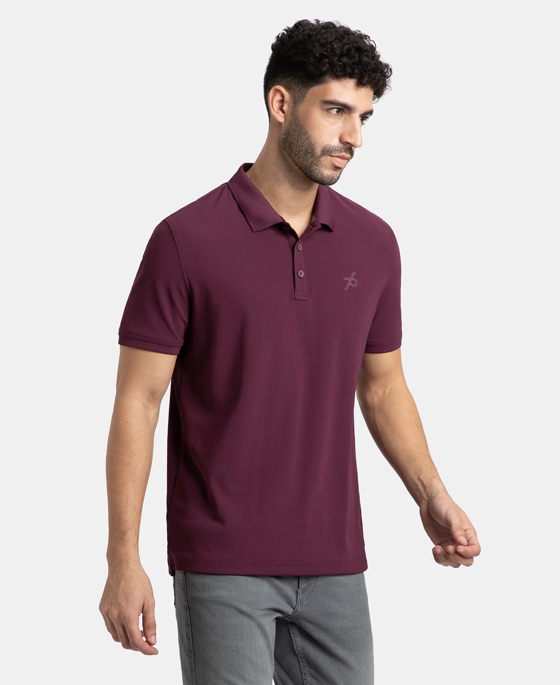 Microfiber Fabric Solid Half Sleeve Polo T-Shirt with StayDry & StayFresh Technology - Wine - Image 2