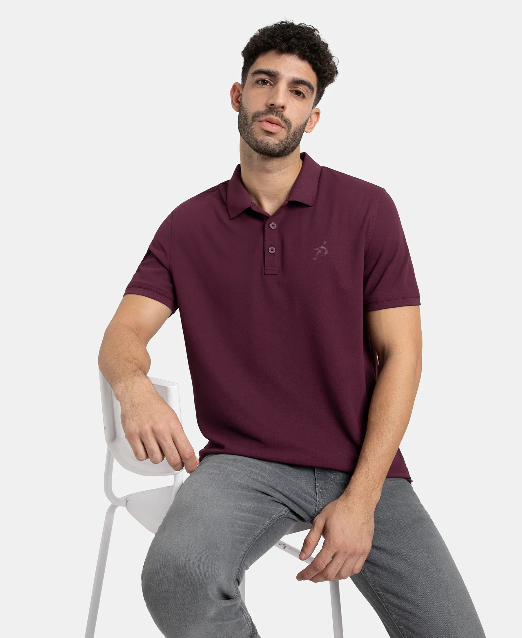 Microfiber Fabric Solid Half Sleeve Polo T-Shirt with StayDry & StayFresh Technology - Wine - Image 5