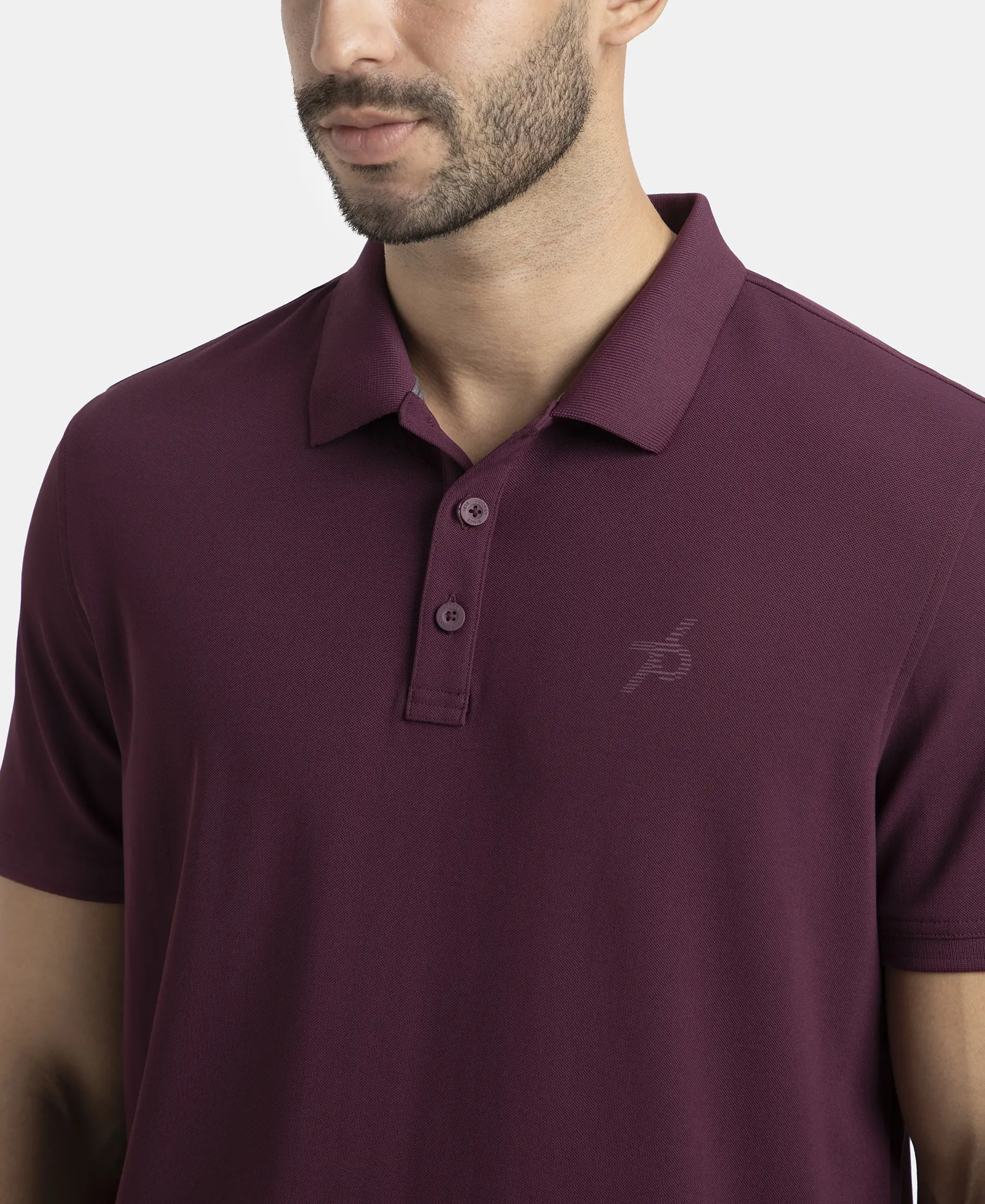 Microfiber Fabric Solid Half Sleeve Polo T-Shirt with StayDry & StayFresh Technology - Wine - Image 6