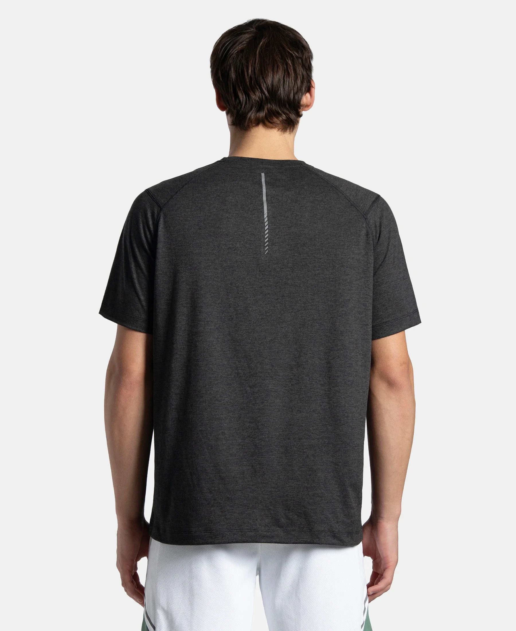 Microfiber Fabric Round Neck Half Sleeve T-Shirt with StayDry Tech - Black Melange - Image 3