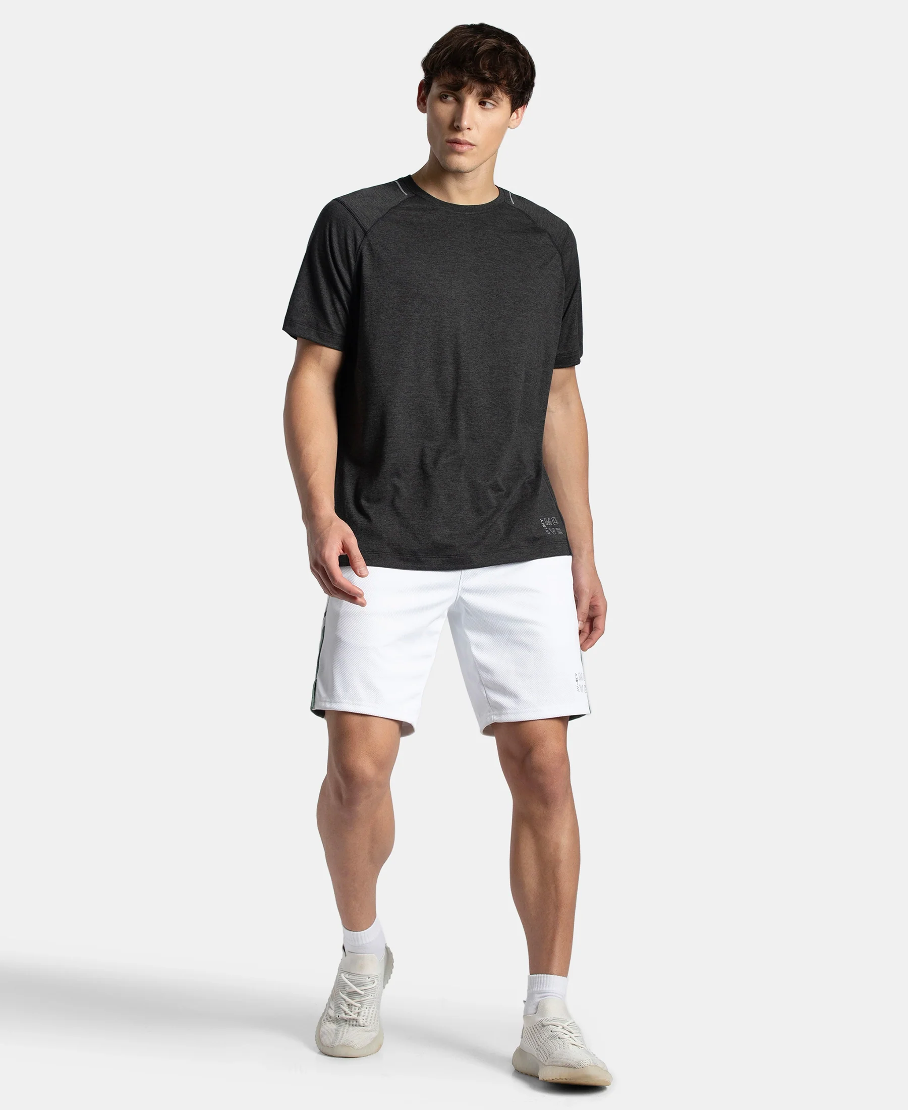 Microfiber Fabric Round Neck Half Sleeve T-Shirt with StayDry Tech - Black Melange - Image 4