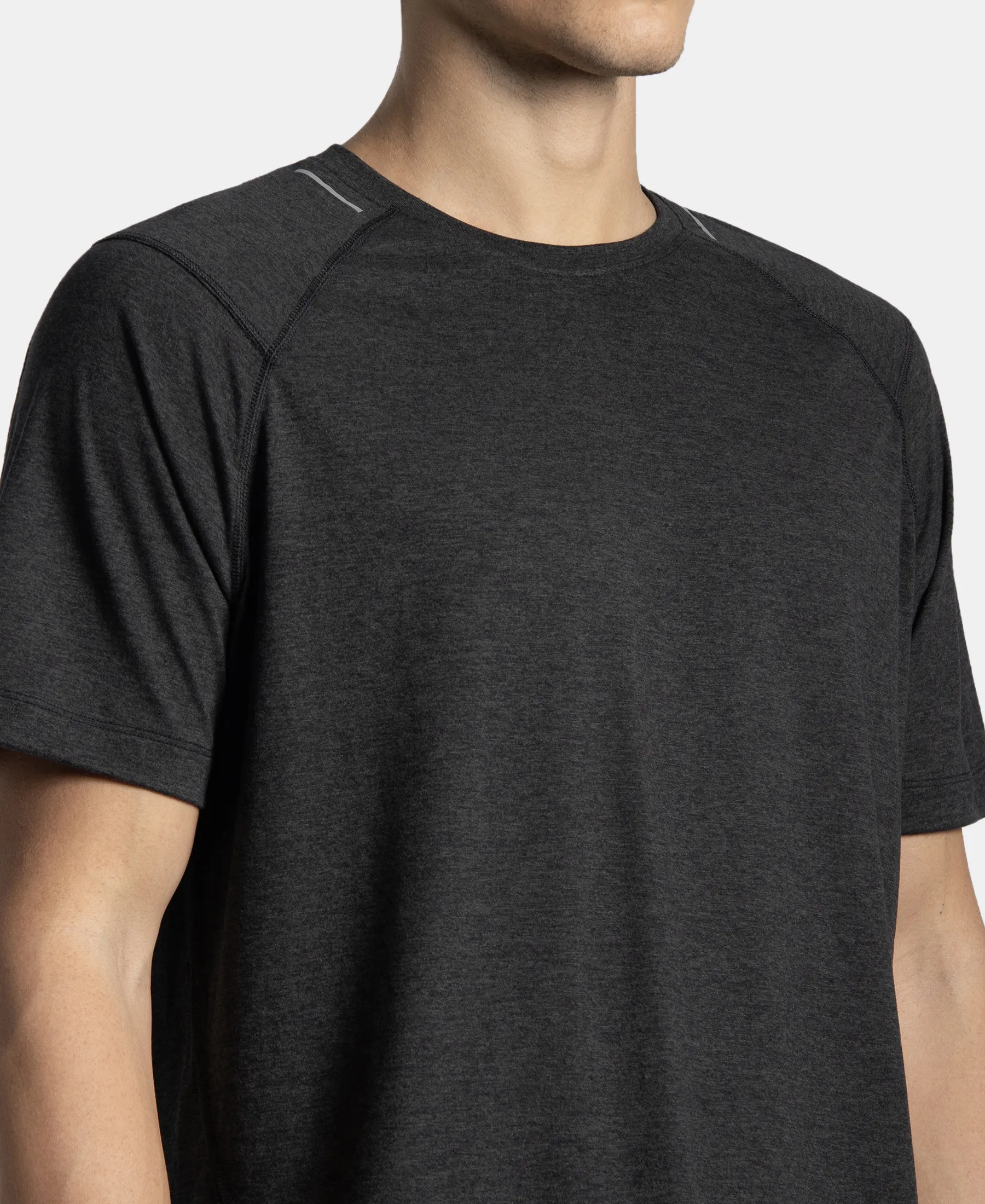 Microfiber Fabric Round Neck Half Sleeve T-Shirt with StayDry Tech - Black Melange - Image 7
