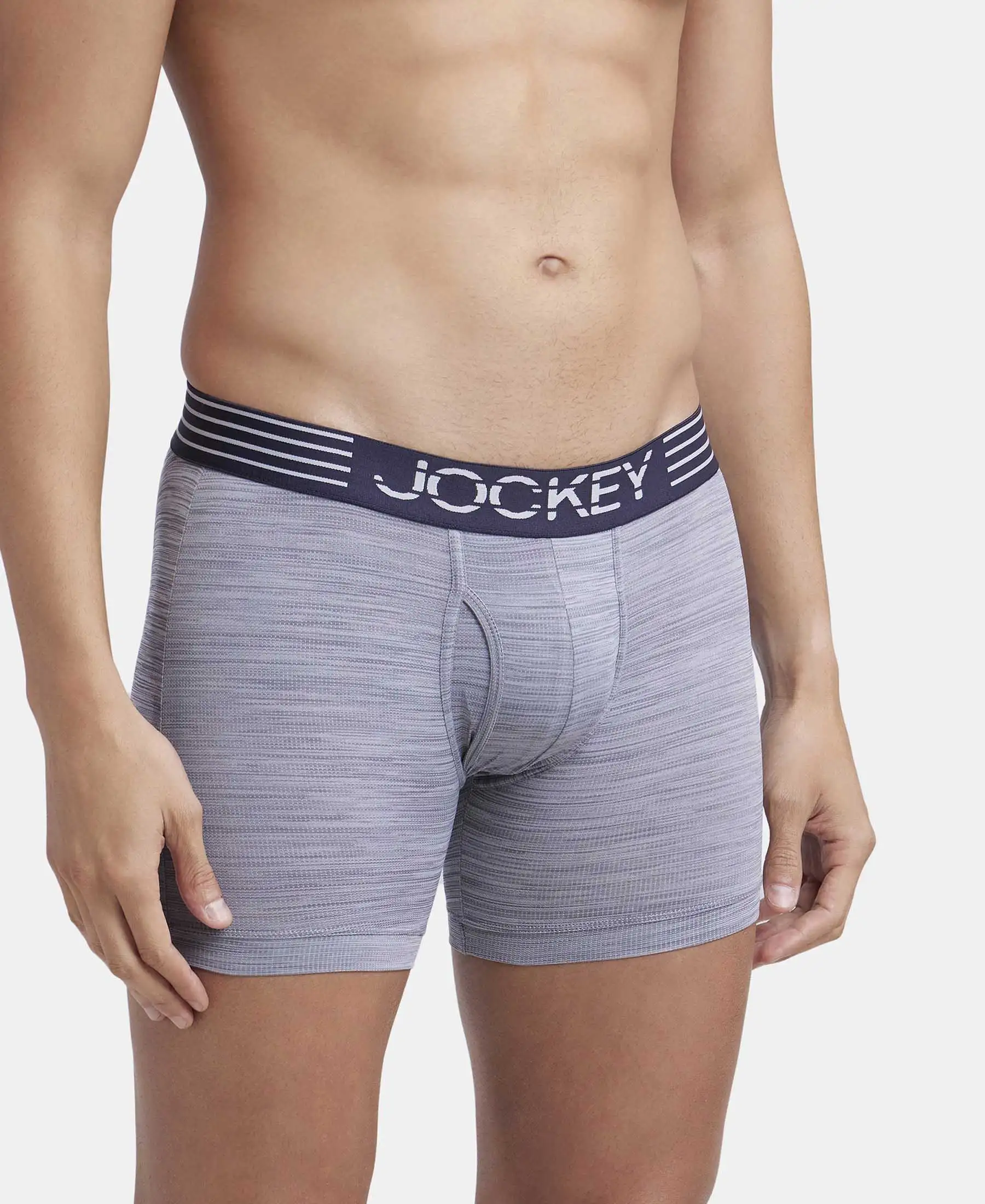 Microfiber Mesh Elastane Stretch Performance Boxer Brief with StayDry Technology - Mid Grey - Image 2