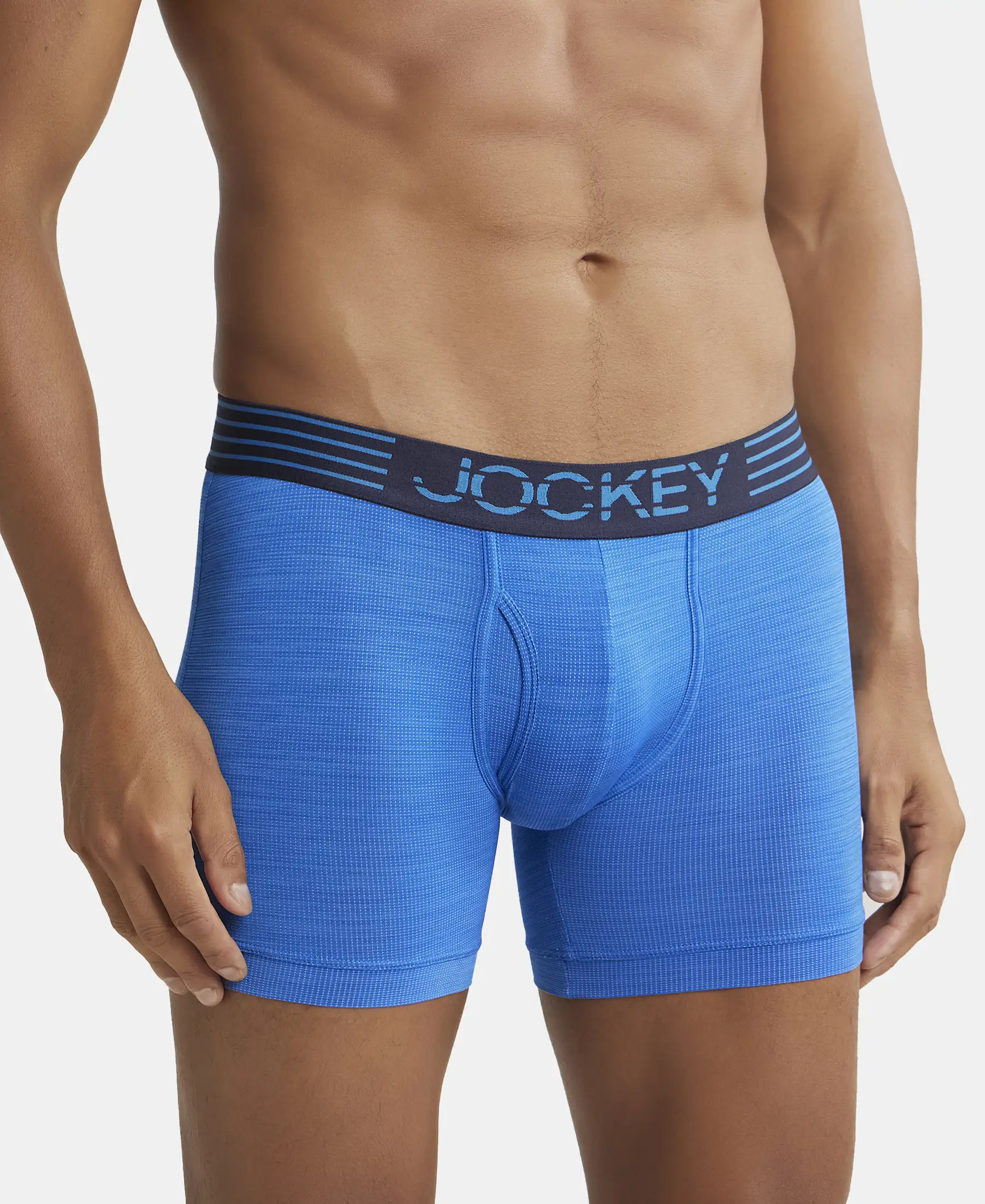 Microfiber Mesh Elastane Stretch Performance Boxer Brief with StayDry Technology - Move Blue - Image 2