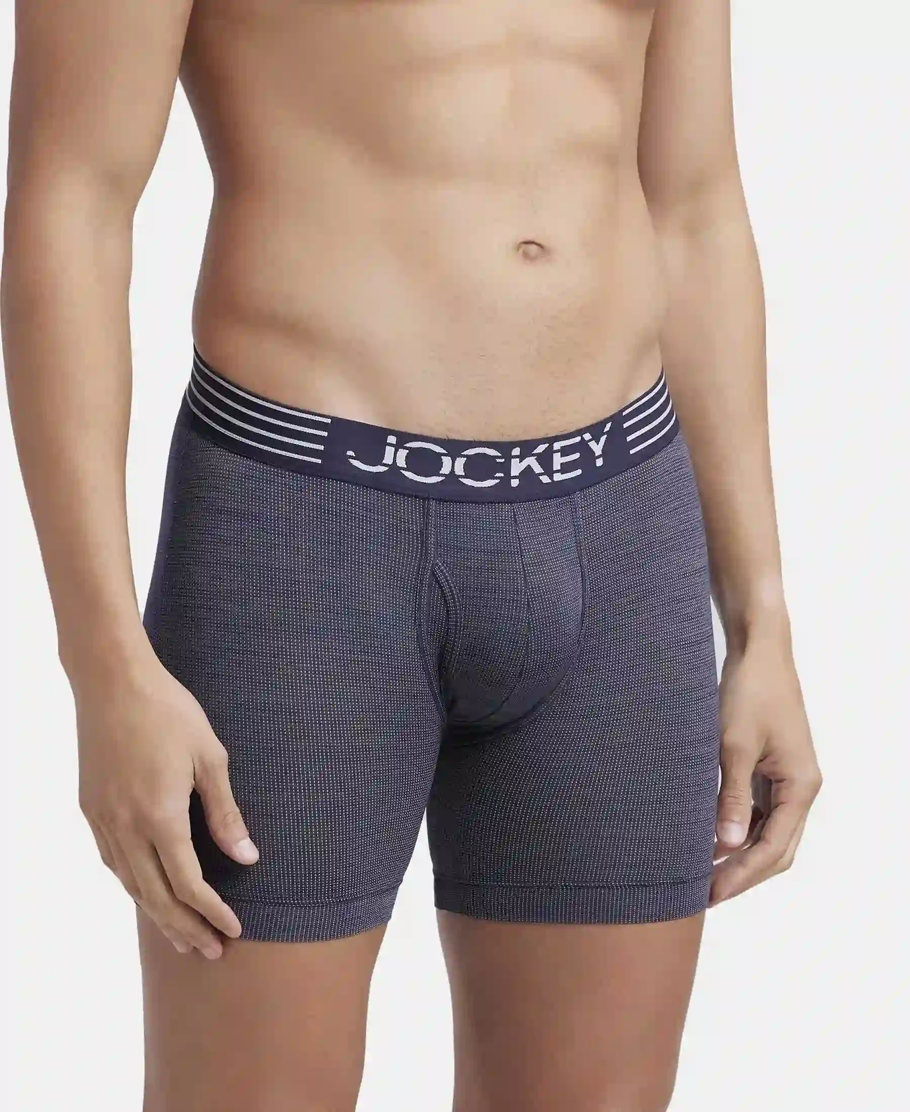 Microfiber Mesh Elastane Stretch Performance Boxer Brief with StayDry Technology - True Navy - Image 2