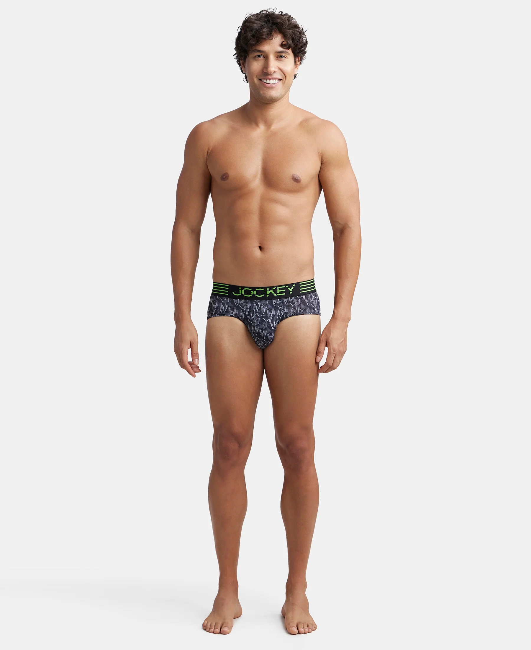 Microfiber Mesh Elastane Stretch Printed Performance Brief with StayDry Technology - Black print - Image 4