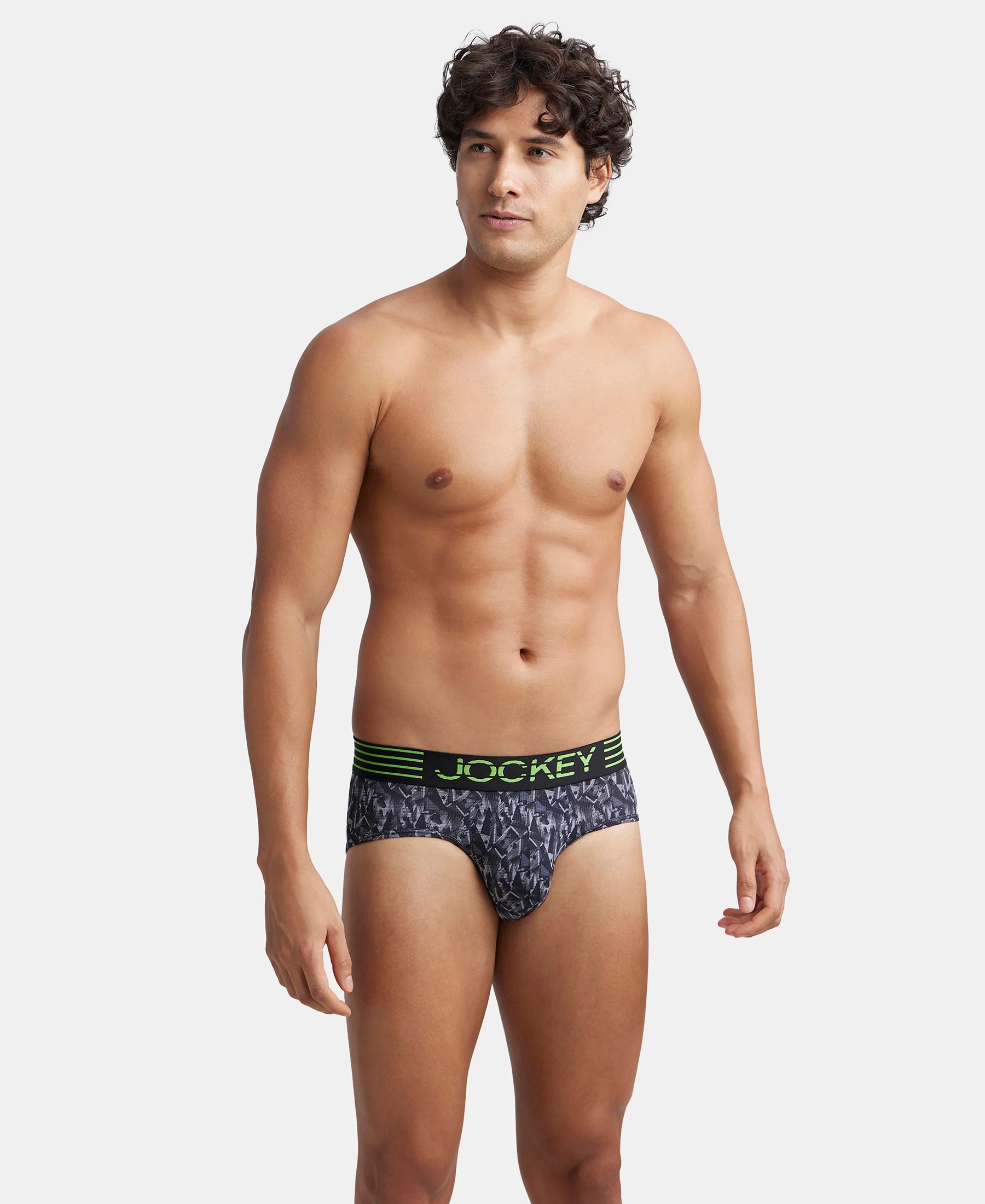 Microfiber Mesh Elastane Stretch Printed Performance Brief with StayDry Technology - Black print - Image 5