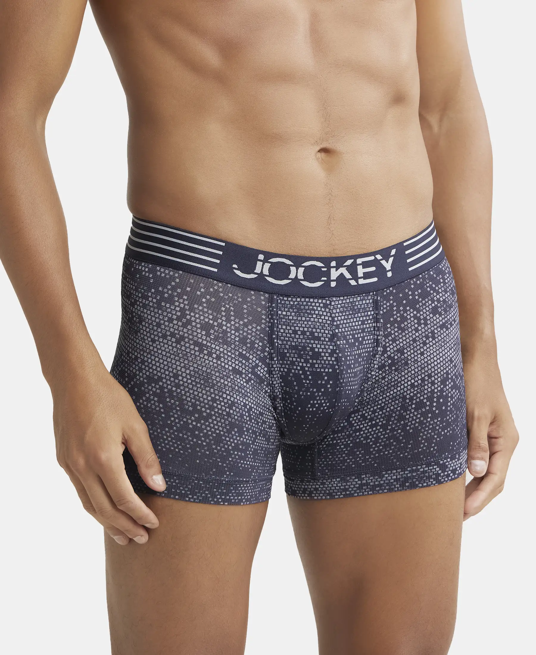 Microfiber Mesh Elastane Stretch Printed Performance Trunk with StayDry Technology - True Navy - Image 2
