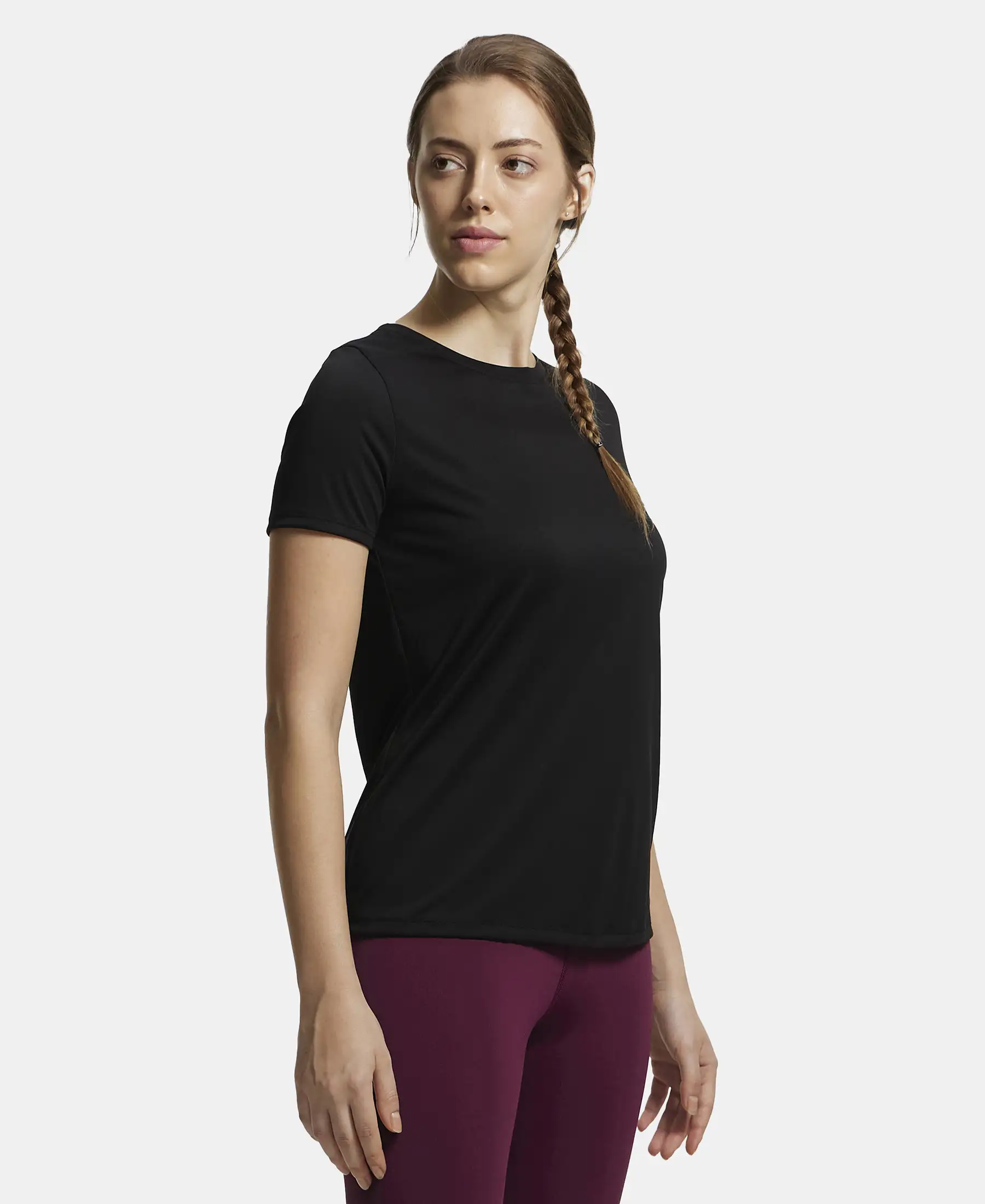 Microfiber Polyester Fabric Relaxed Fit Solid Round Neck Half Sleeve T-Shirt - Black - Image 2