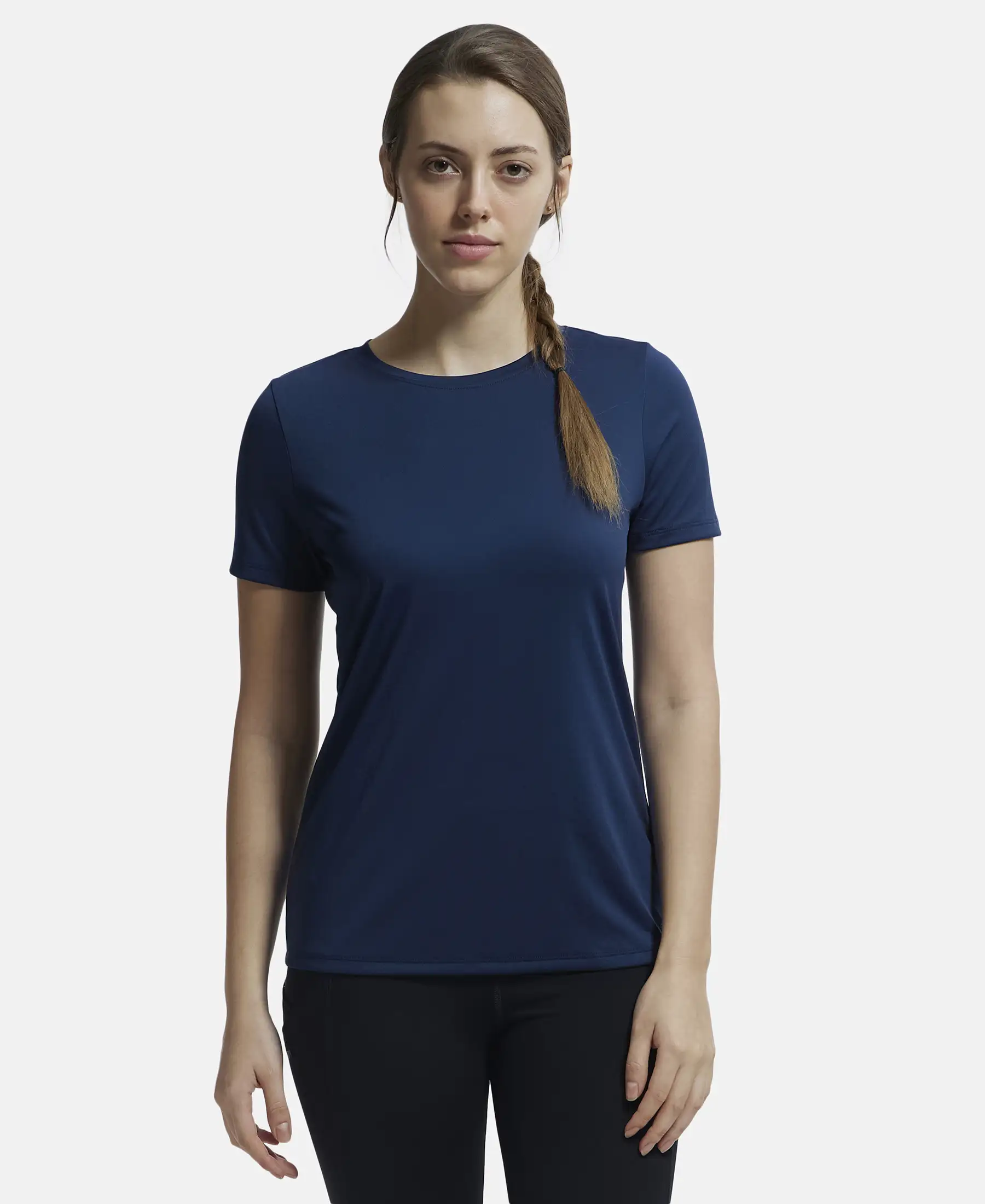 Microfiber Polyester Fabric Relaxed Fit Solid Round Neck Half Sleeve T-Shirt - Cosmic Sapphire