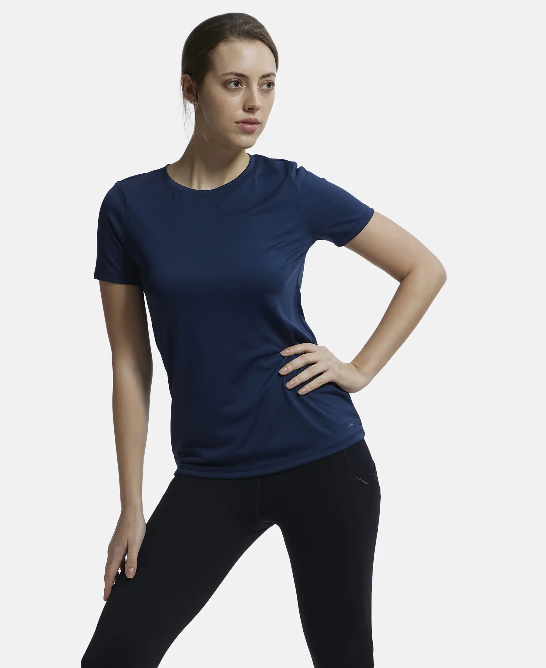 Microfiber Polyester Fabric Relaxed Fit Solid Round Neck Half Sleeve T-Shirt - Cosmic Sapphire - Image 6
