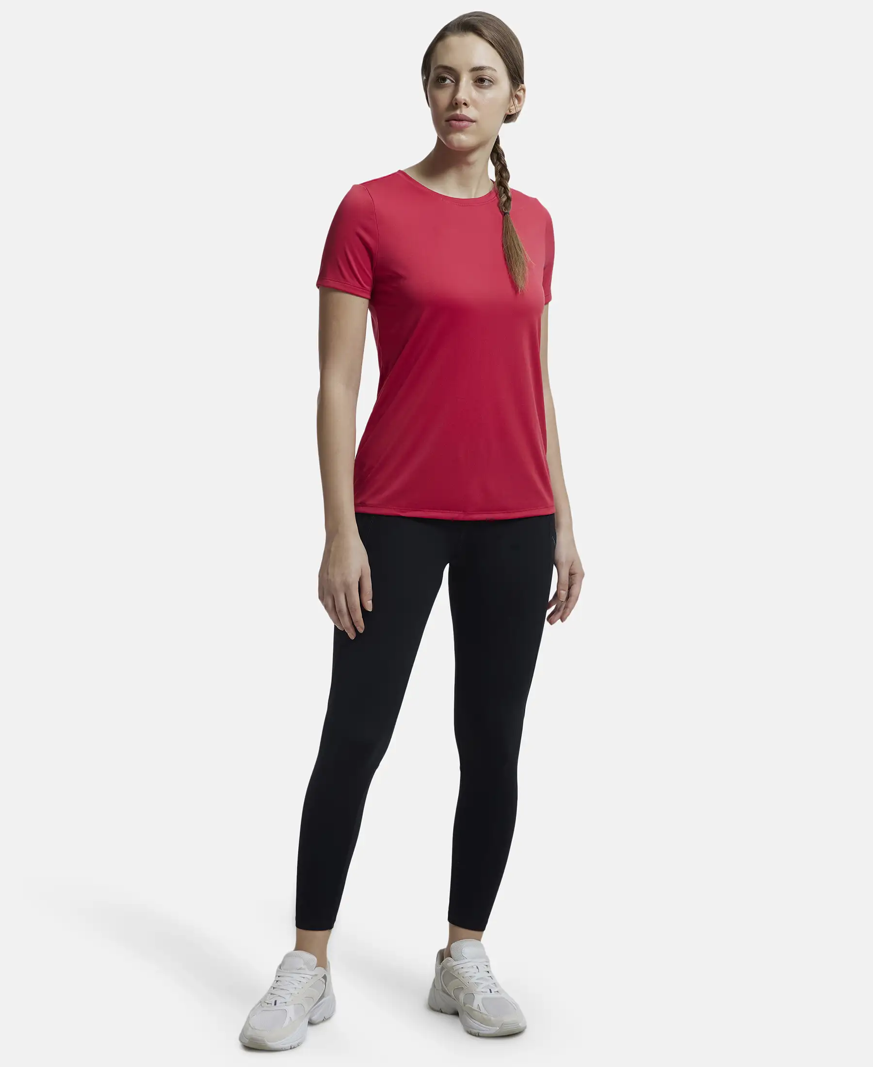 Microfiber Polyester Fabric Relaxed Fit Solid Round Neck Half Sleeve T-Shirt - Virtual Pink - Image 4