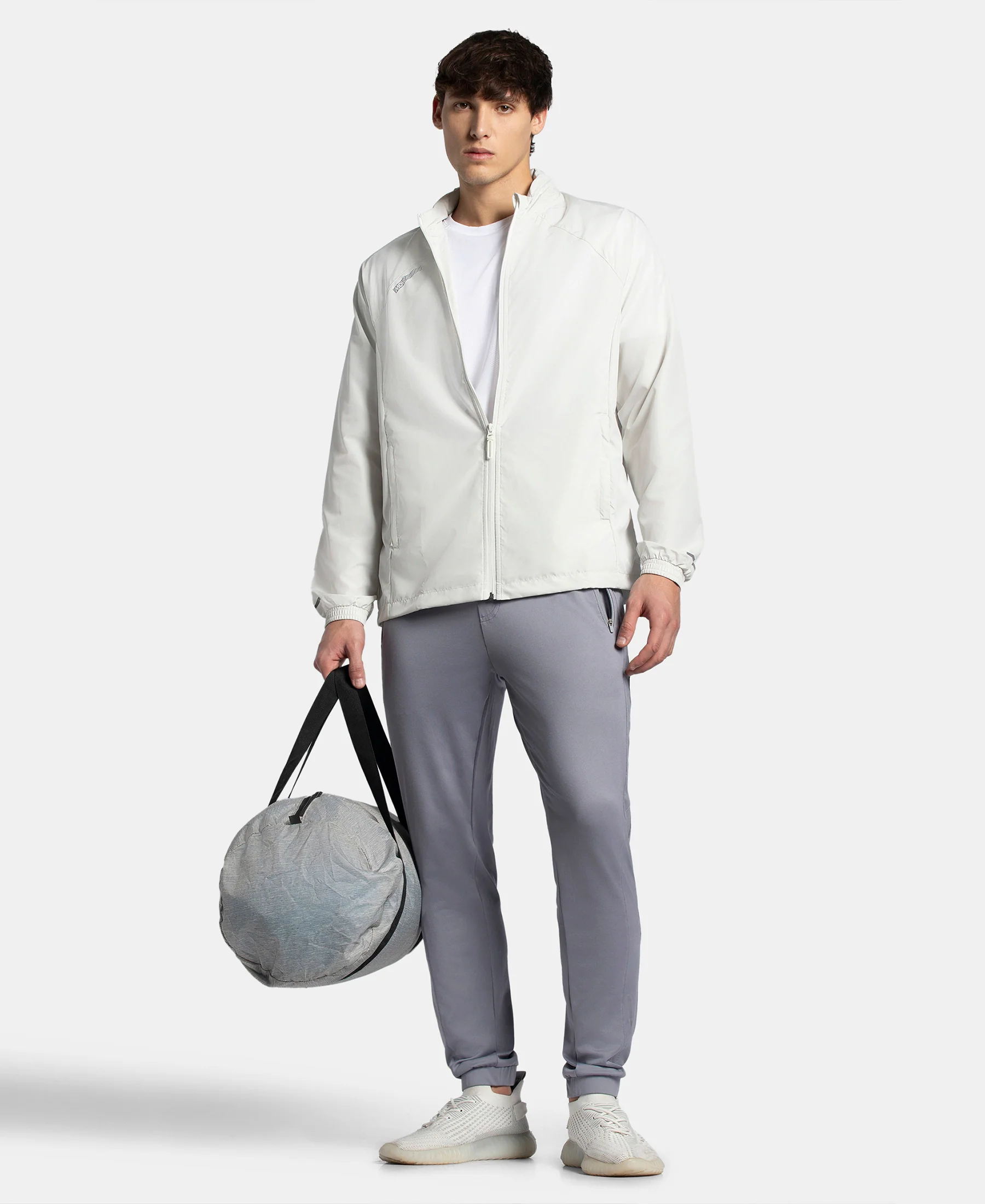 Microfiber Water Resistant Convertible Hoodie Jacket - Dawn White - Image 6