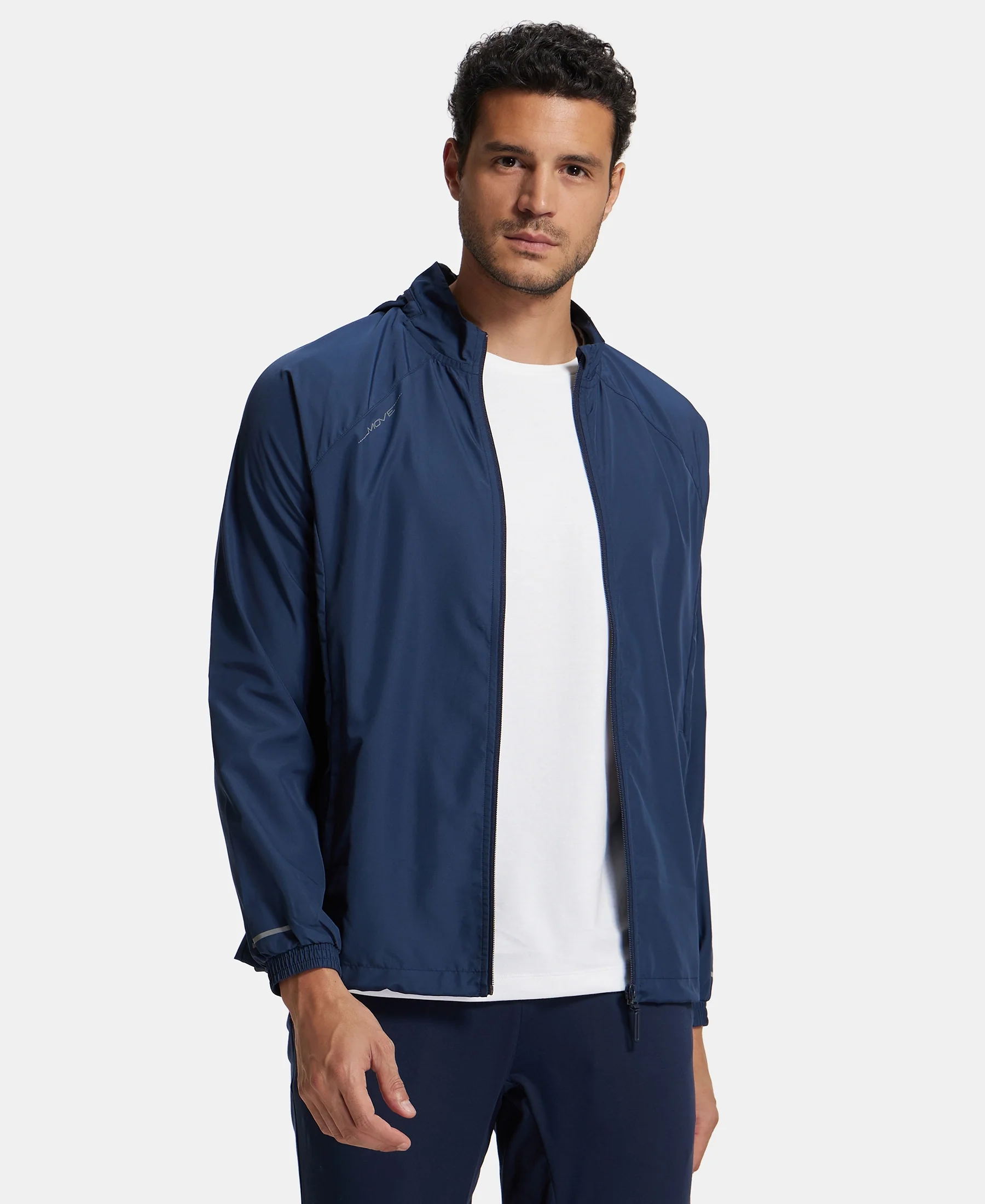 Microfiber Water Resistant Convertible Hoodie Jacket - Navy - Image 5