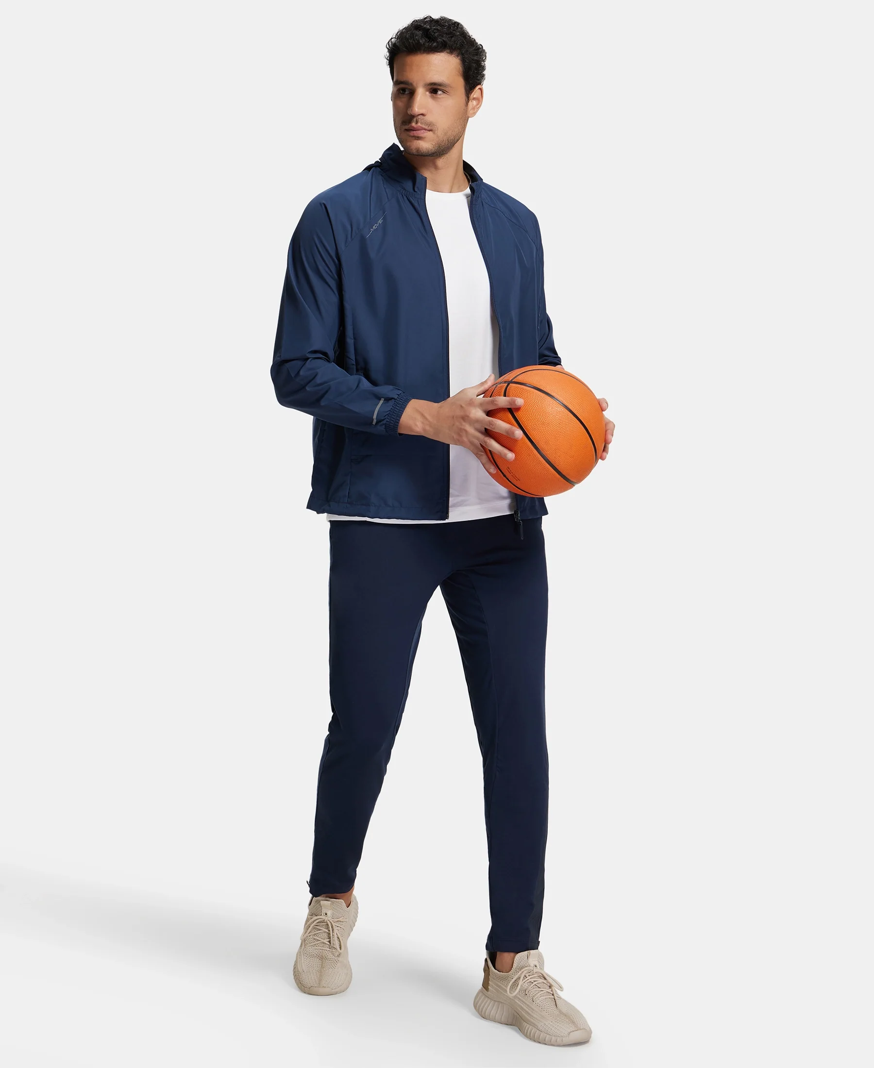 Microfiber Water Resistant Convertible Hoodie Jacket - Navy - Image 6