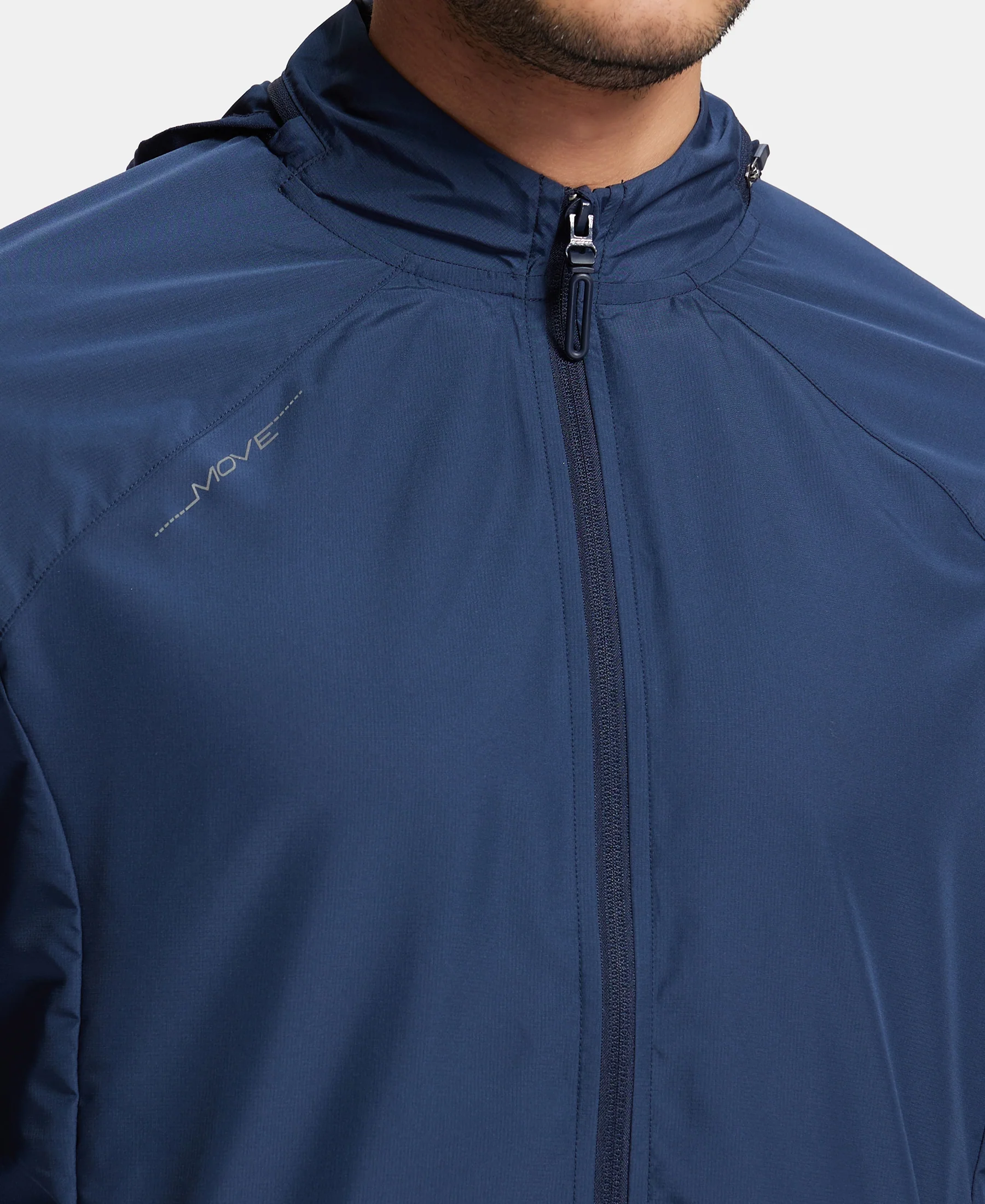 Microfiber Water Resistant Convertible Hoodie Jacket - Navy - Image 7