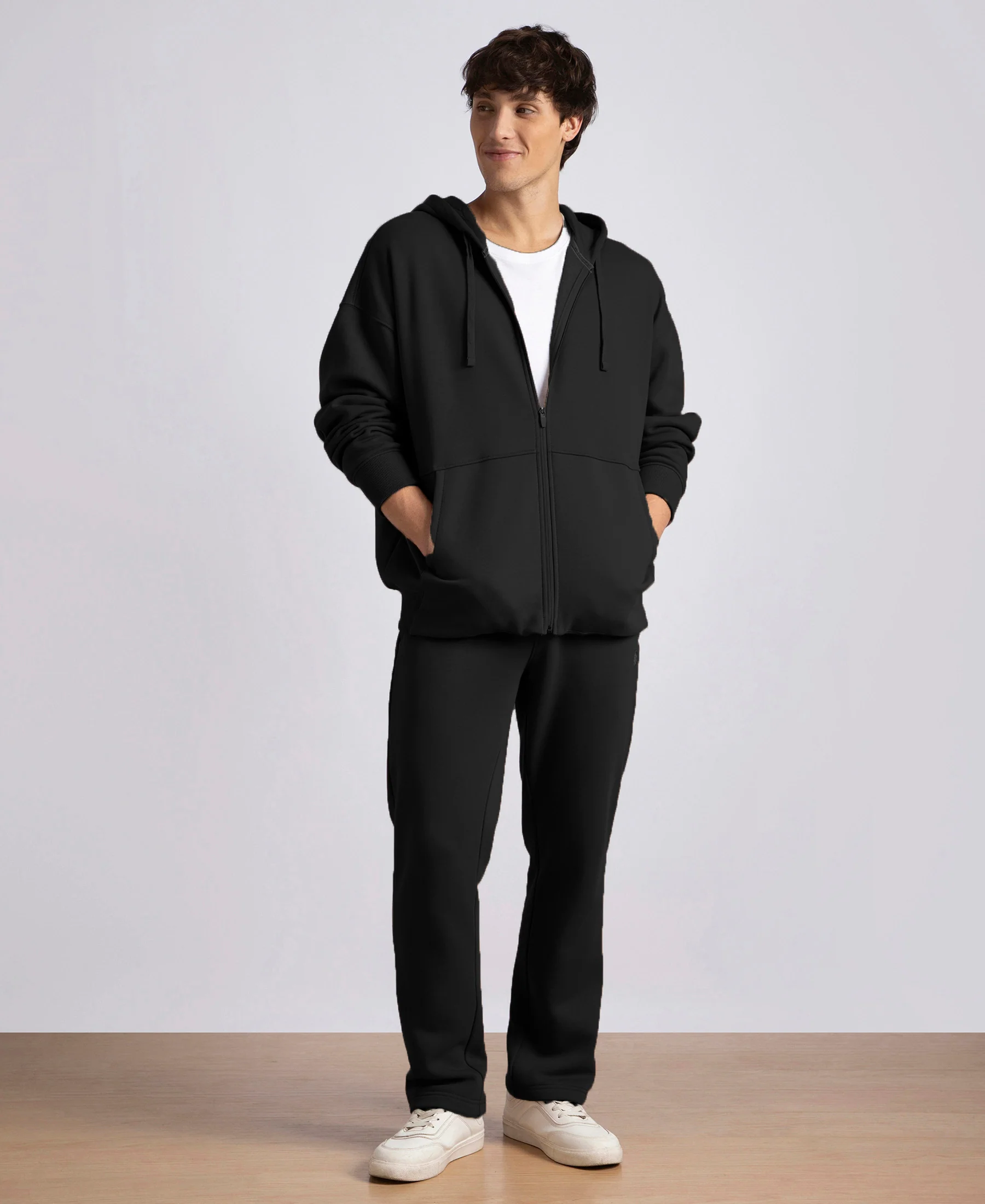 Oversized Super Combed Cotton Rich Fleece Jacket with StayWarm Technology - Black - Image 4